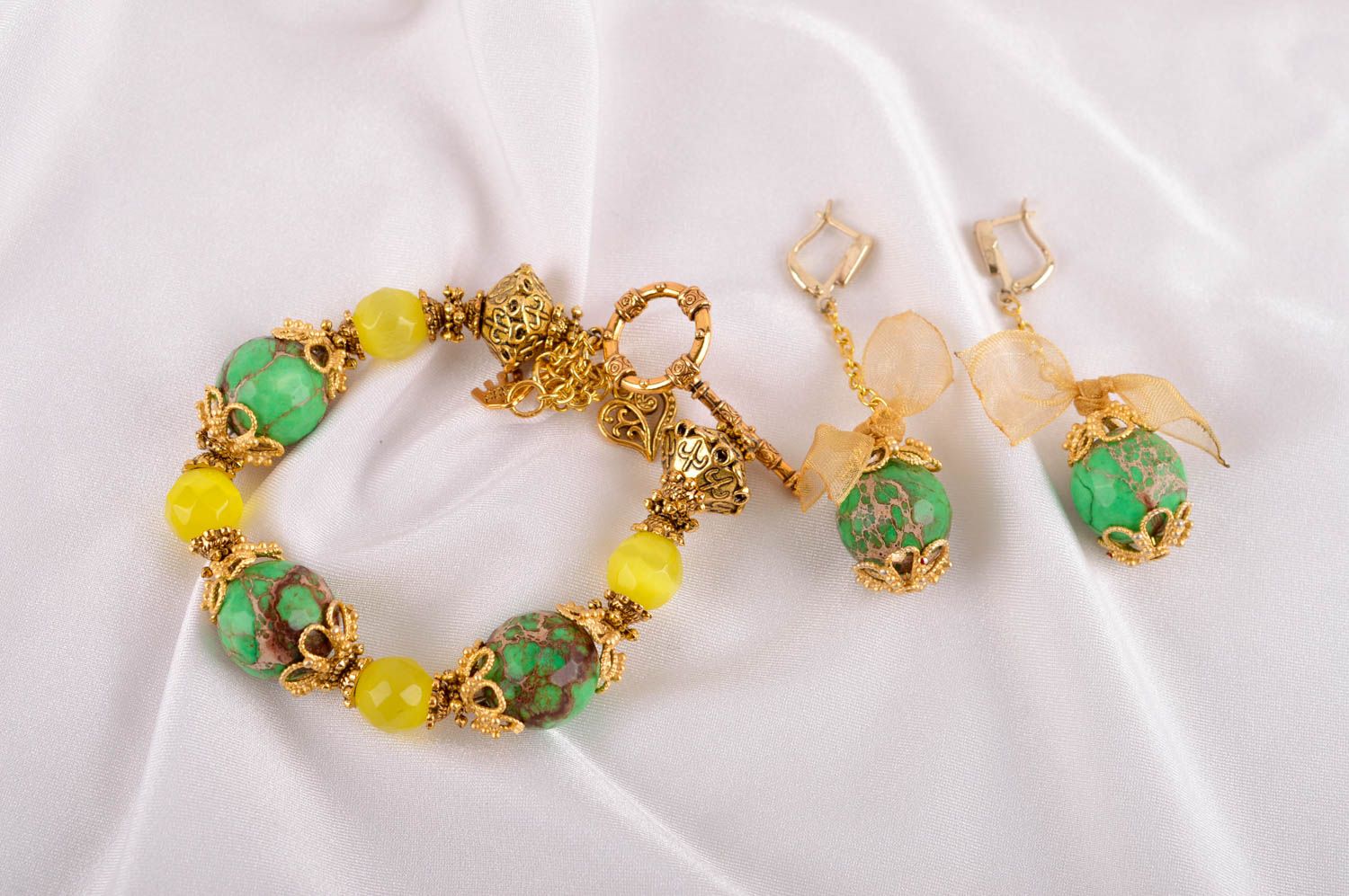 Handmade gemstone jewelry set designer earrings fashion wrist bracelet photo 1