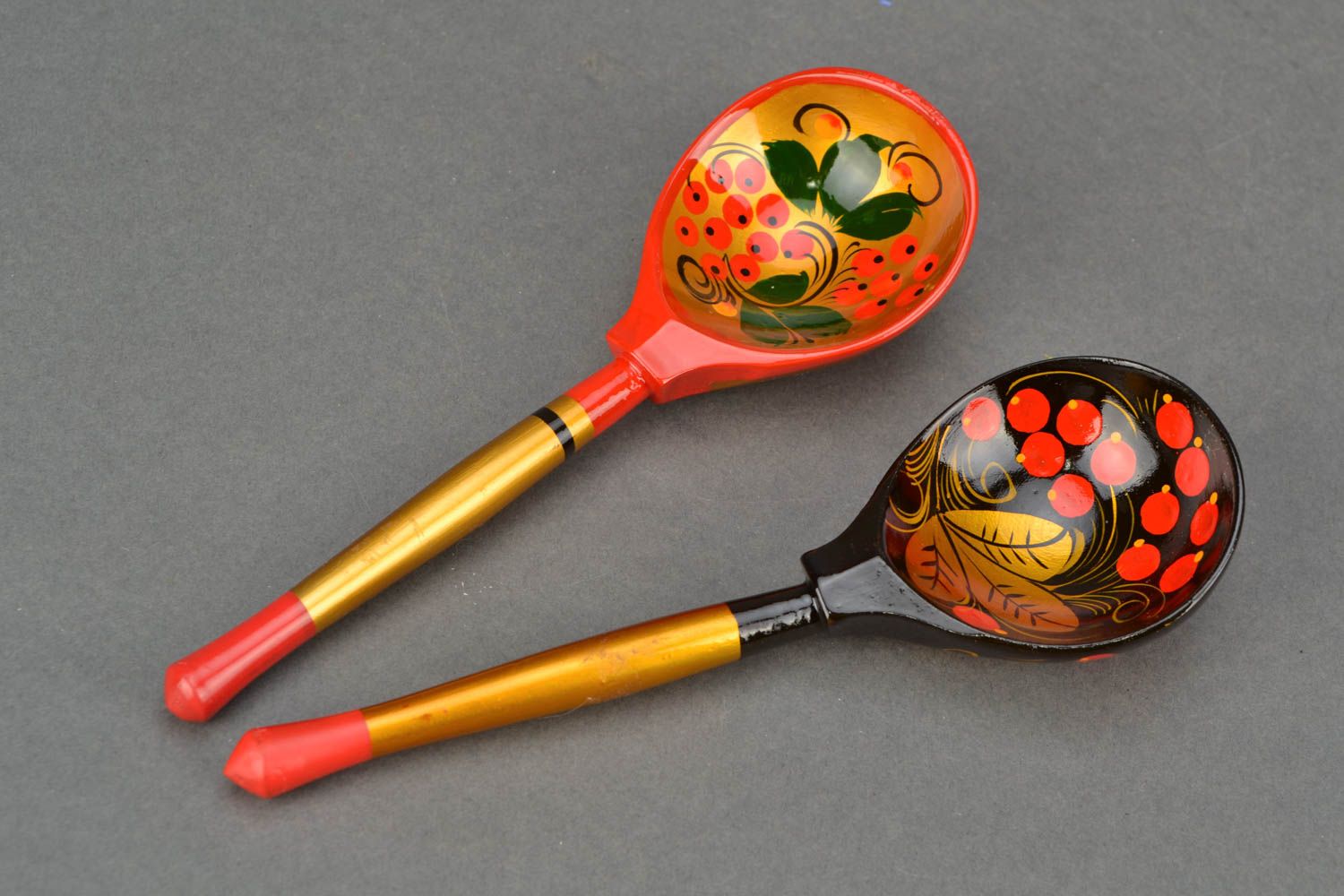 Wooden tablespoon in Khokhloma style photo 1