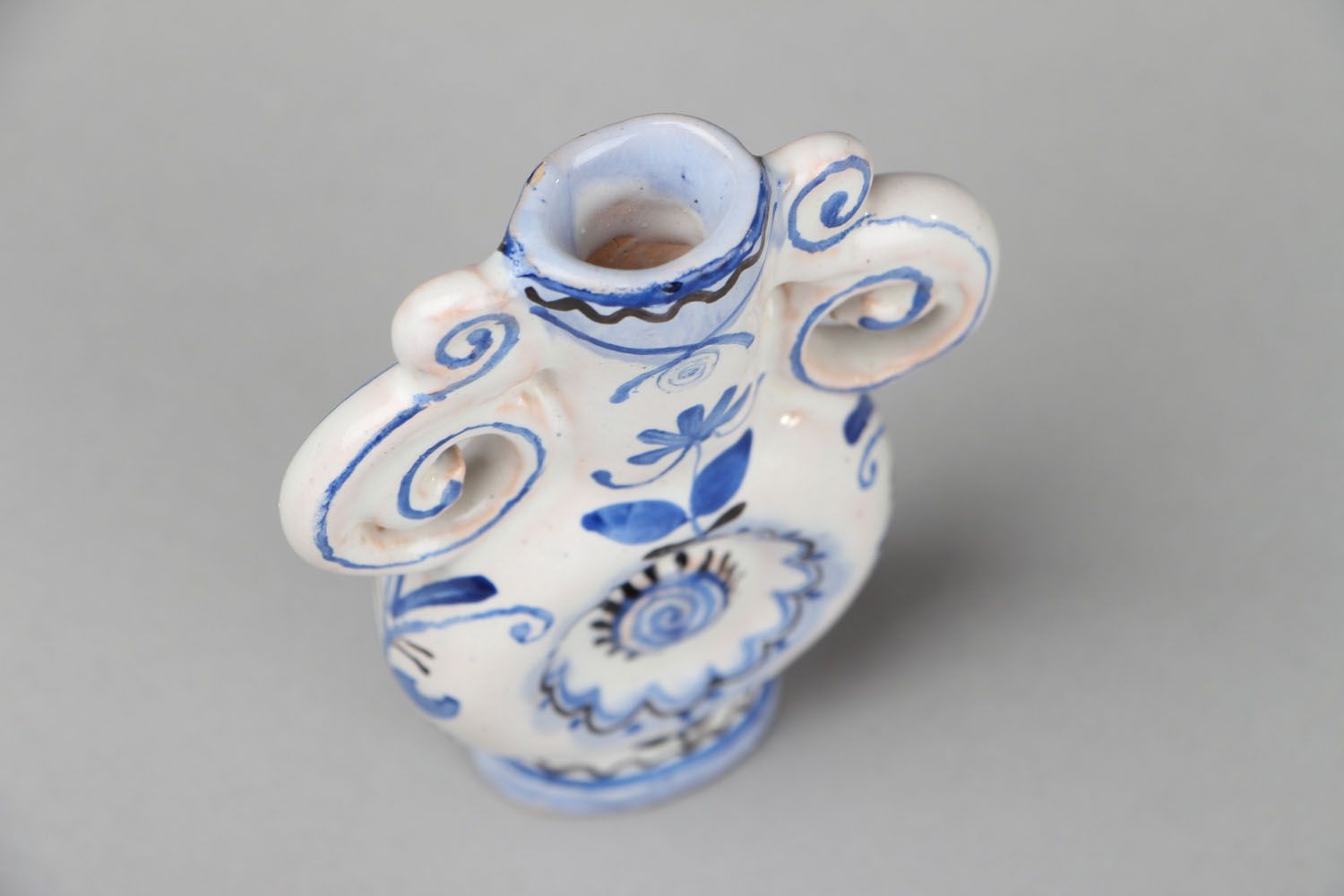 3,6 inches white&blue ceramic pitcher vase 0,12 lb photo 2