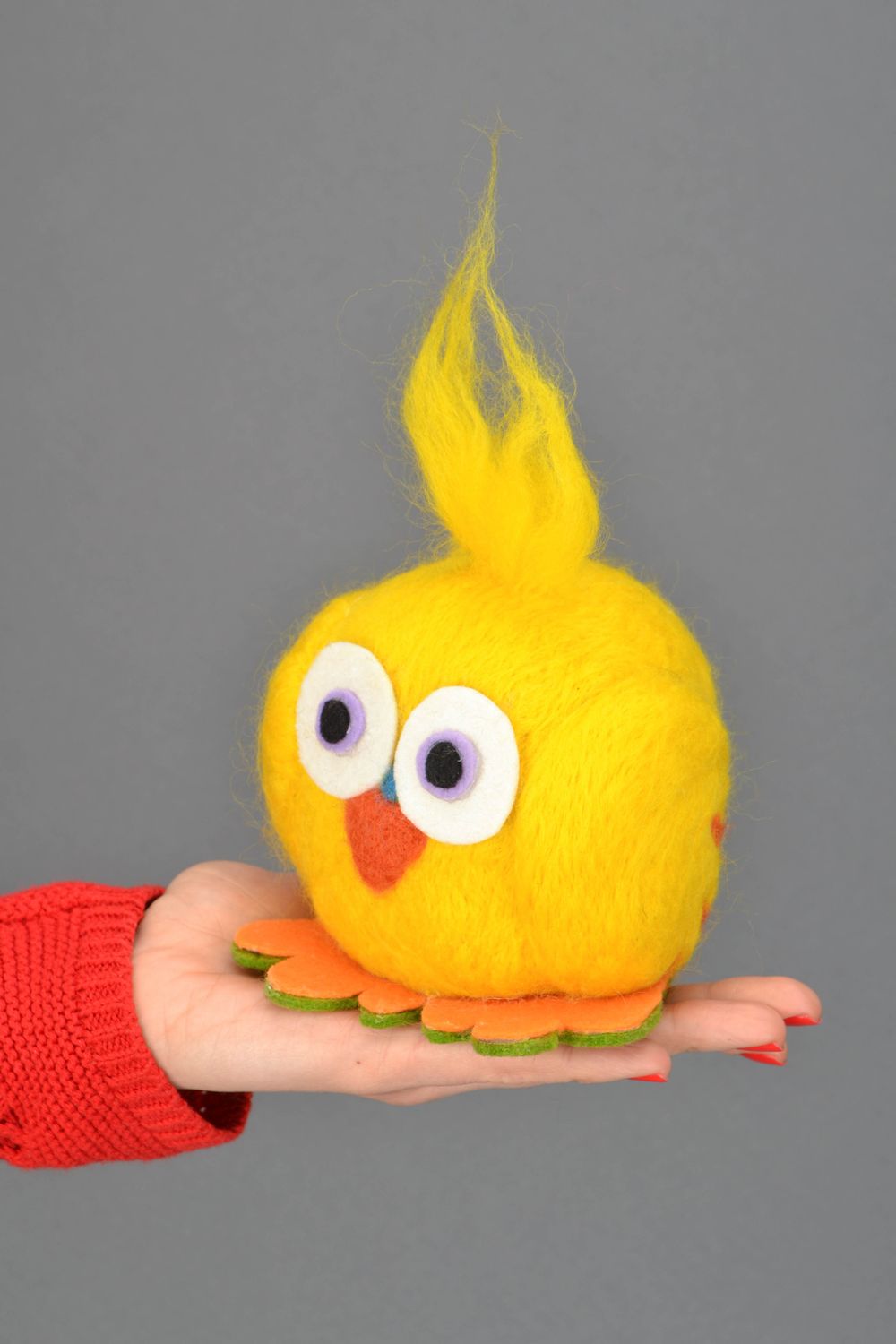 Игрушка для дома ручной работы из шерсти Желтая сова фото 2