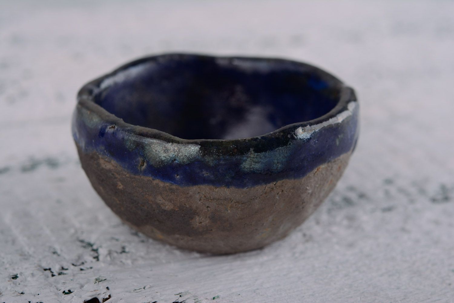 Unusual small handmade designer clay bowl for jam photo 1