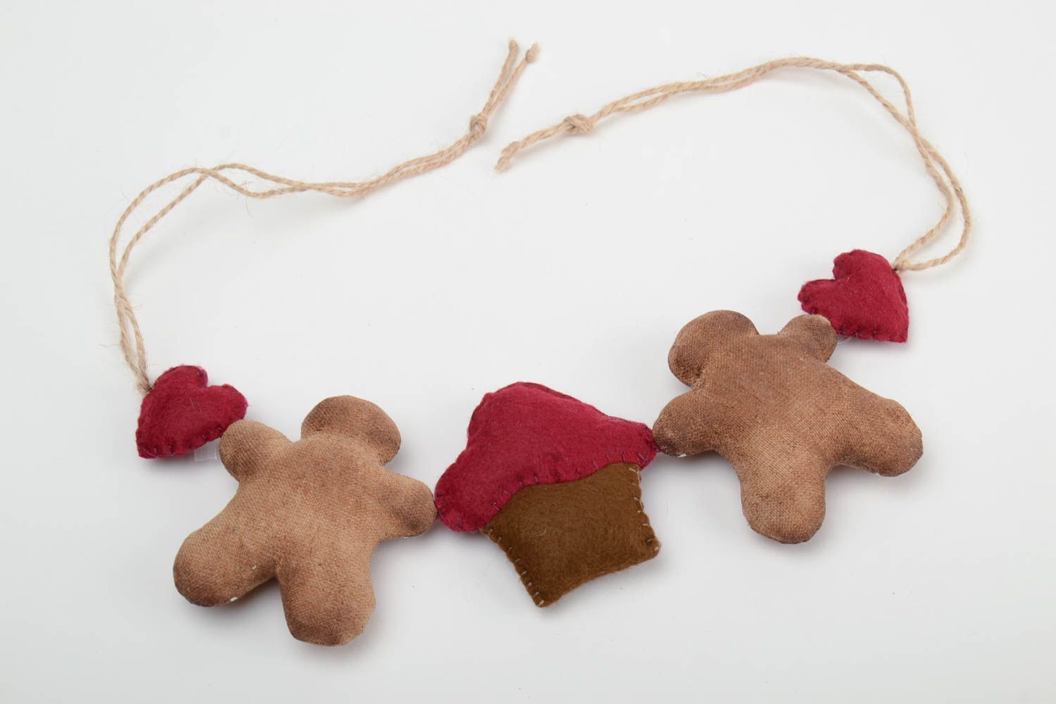 Unusual fabric soft garland in the shape of gingerbread little men with coffee aroma photo 4