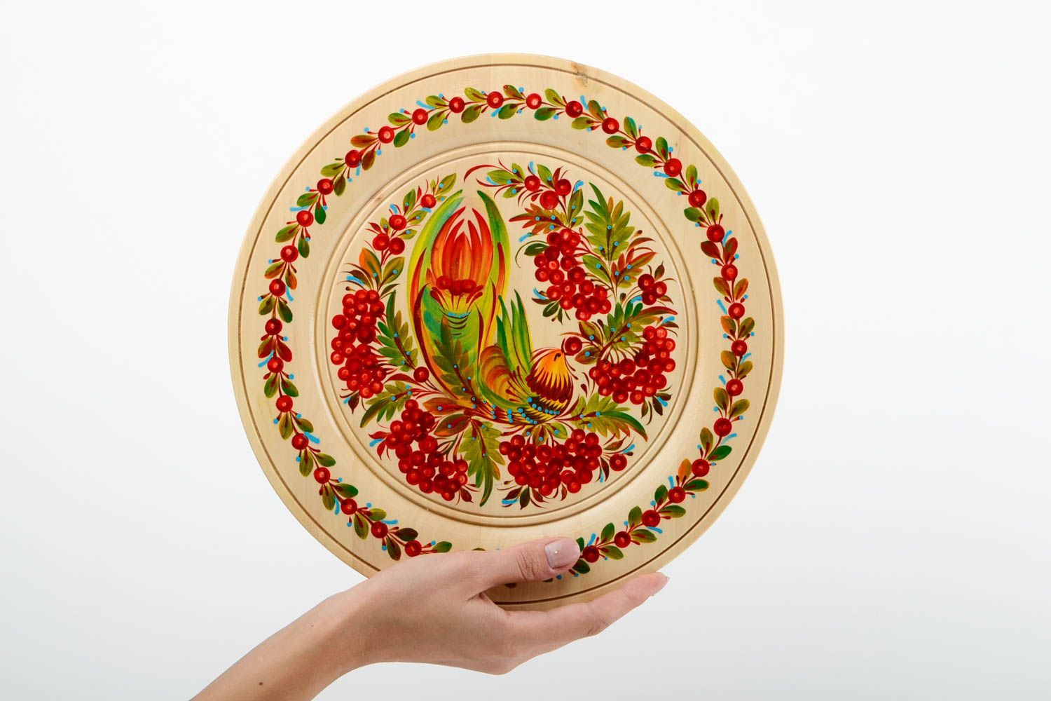 Подарочная тарелка с росписью ручной работы деревянная посуда декор для дома фото 2