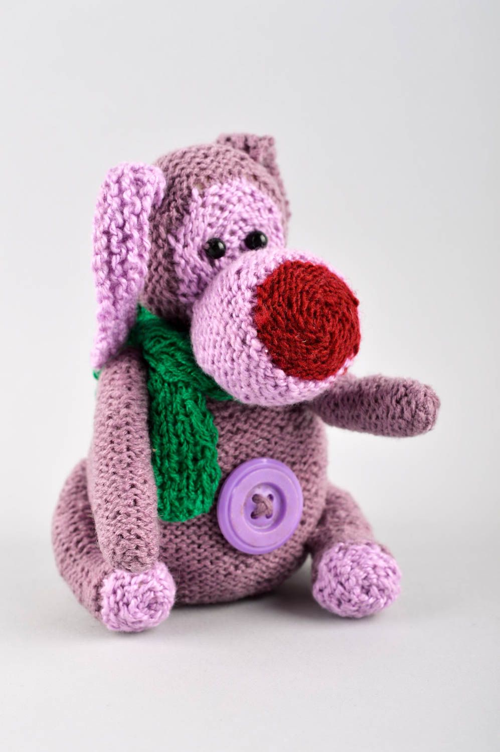 Peluche chien mauve Jouet tricot fait main mignon original Cadeau pour enfant photo 2