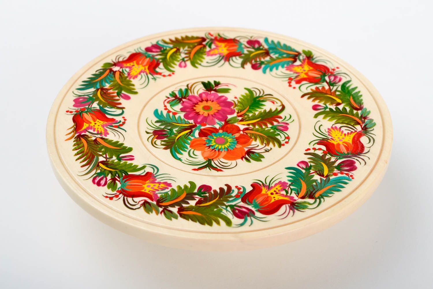 Декор на стену хэнд мэйд круглая декоративная тарелка расписная посуда Цветы фото 3