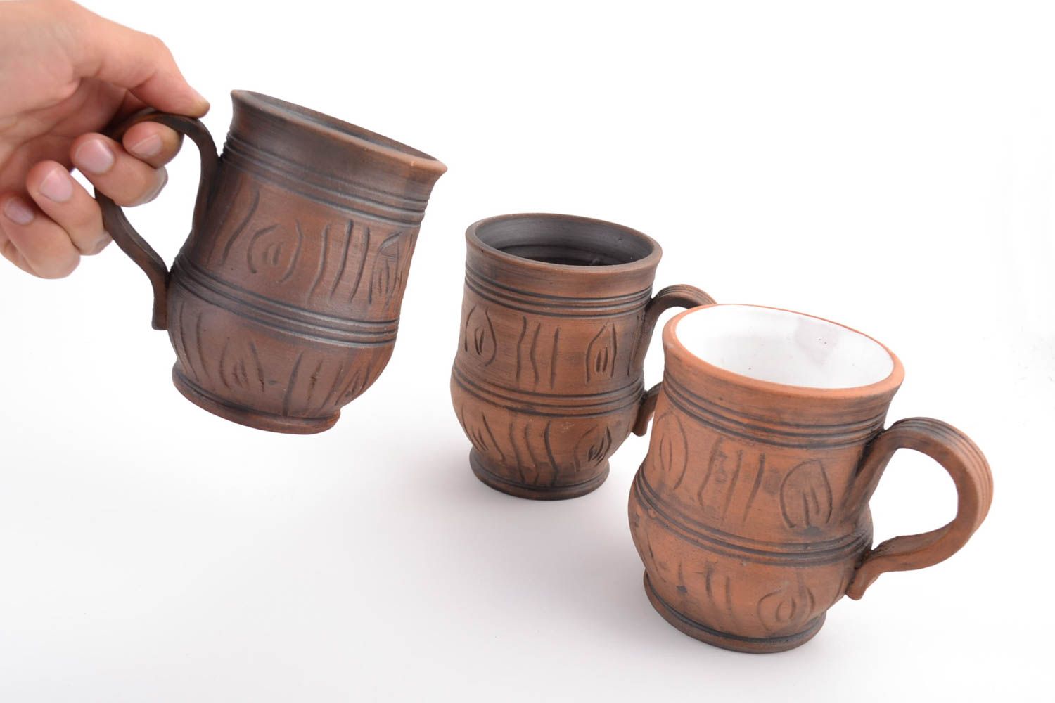 Beautiful handmade designer clay beer mugs set 3 pieces 400 ml and 500 ml photo 2