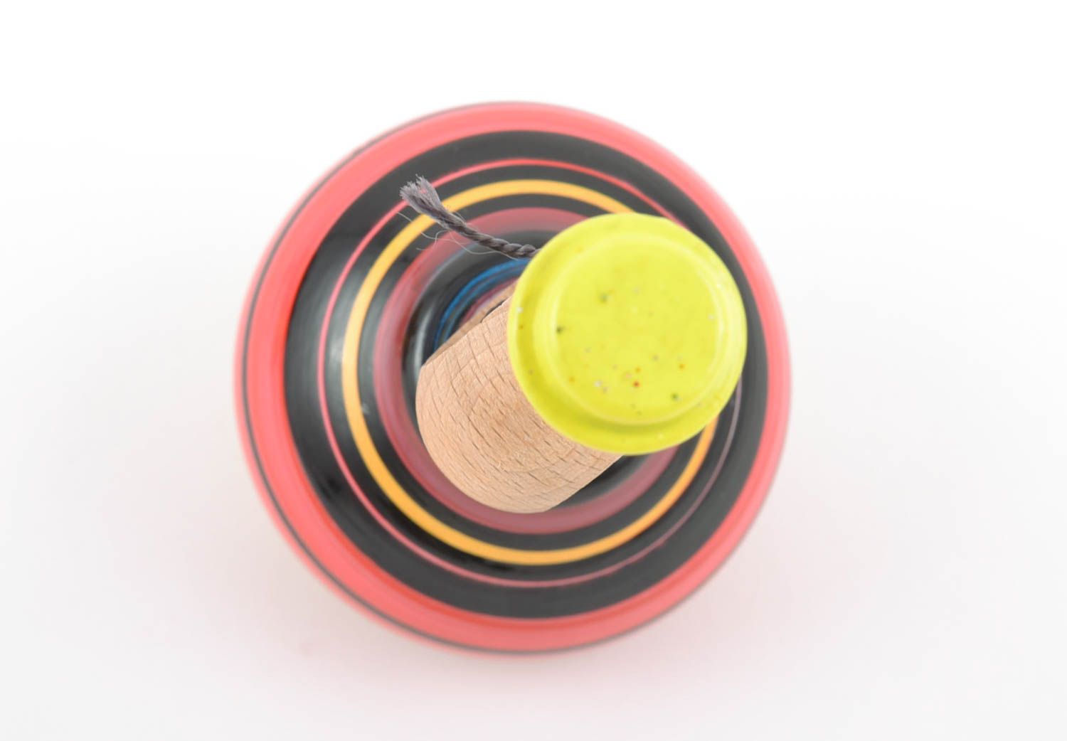 Bright painted eco wooden toy spinning top with ring and string handmade photo 3