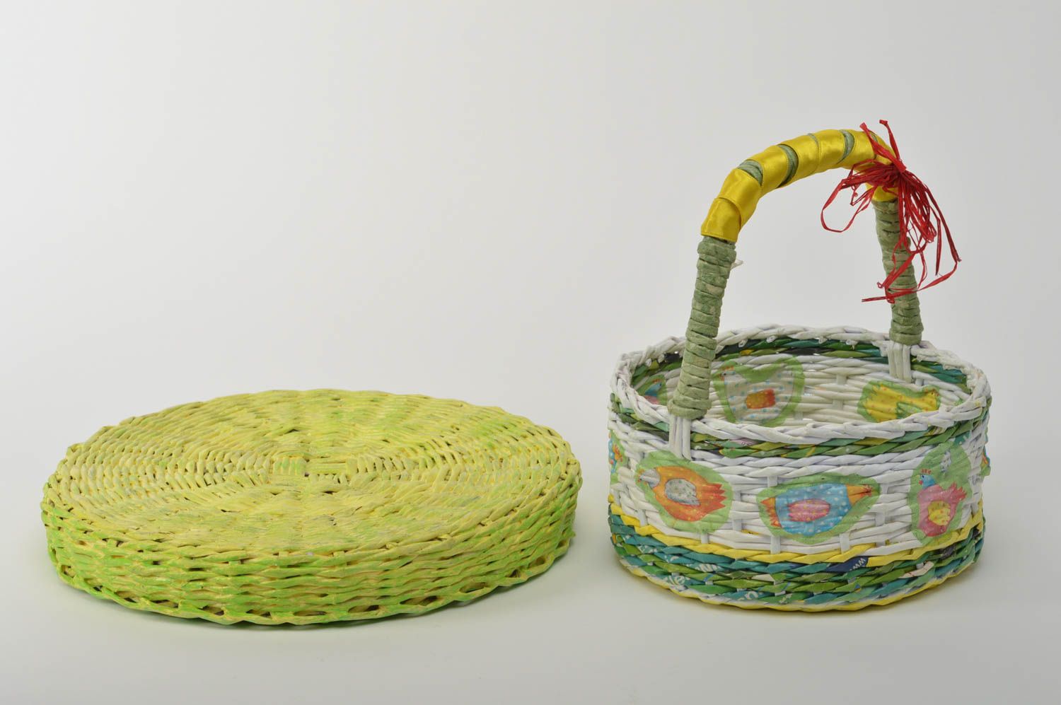 Плетеная корзинка ручной работы пасхальная корзина с подносом корзина из бумаги фото 2