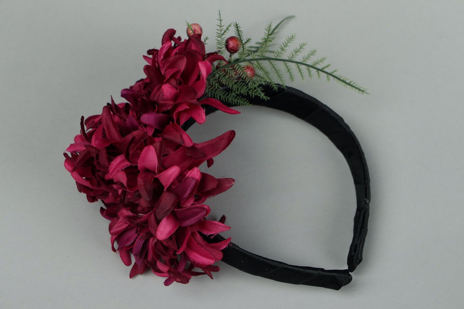 Handmade Haarreif mit Blumen Kirschbraune Chrysanthemen foto 4