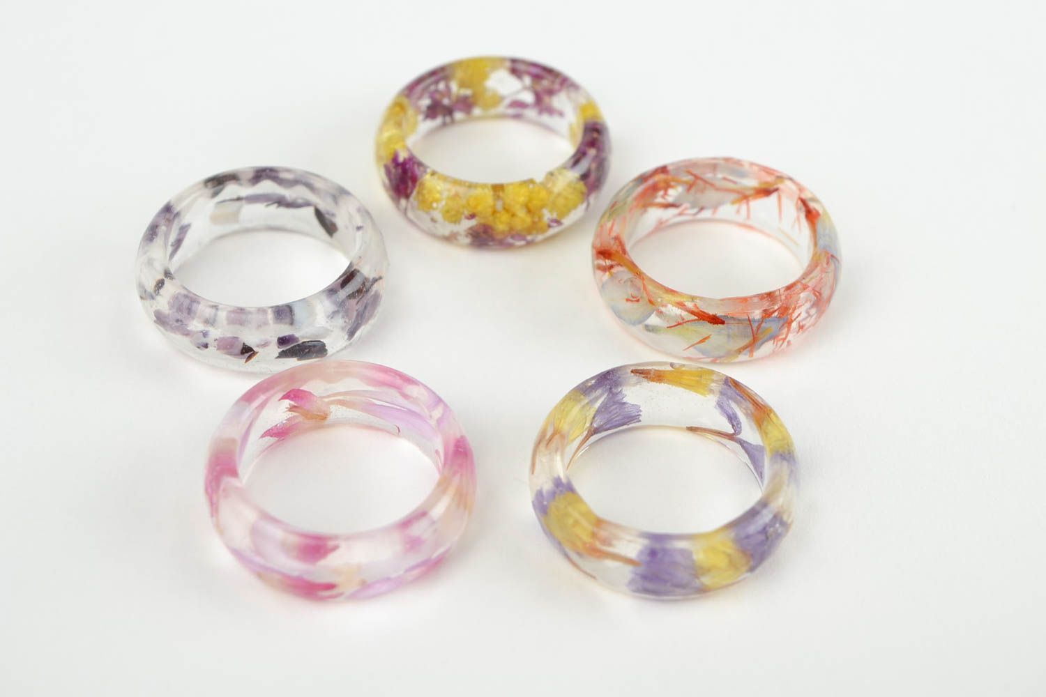 Женские кольца ручной работы украшения из эпоксидной смолы кольца с цветами 5 шт фото 2