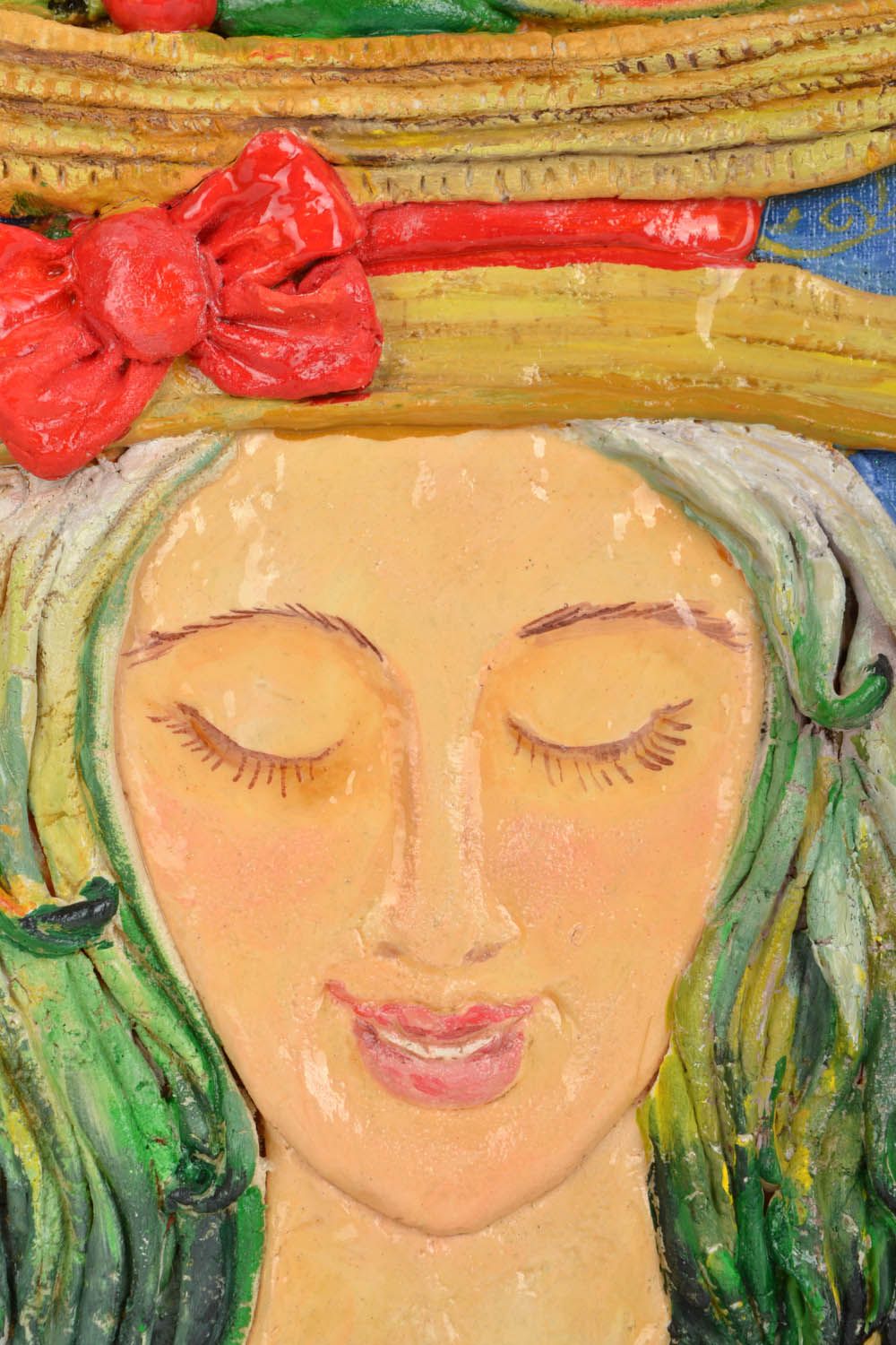 Salzteig Gemälde Junge Frau mit Obst foto 3