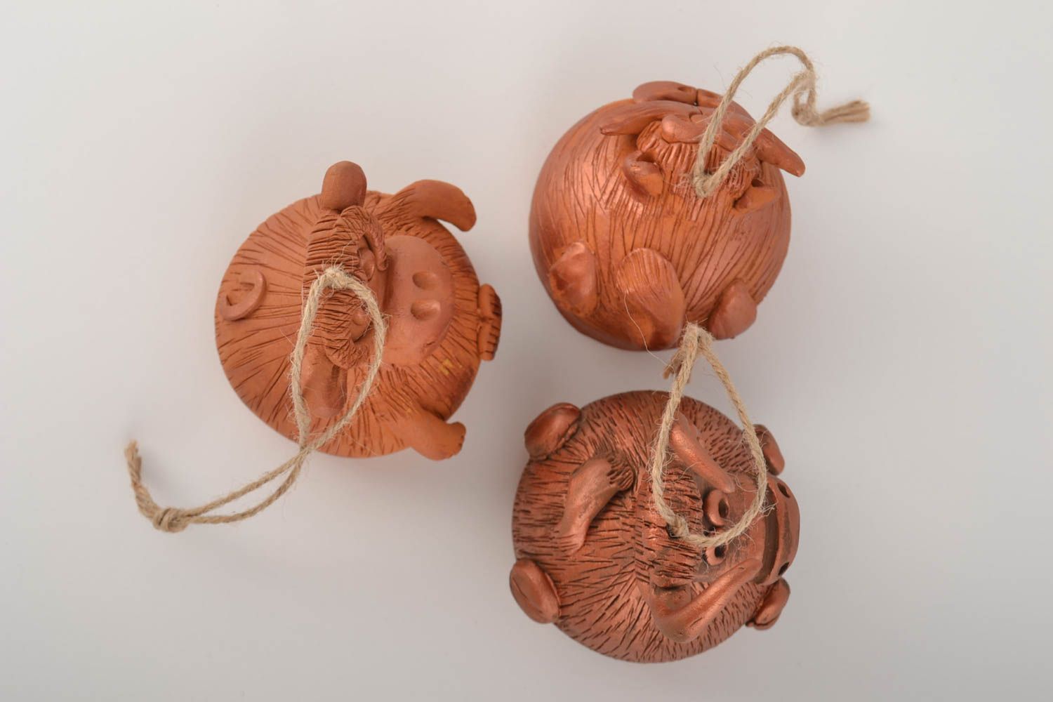 Set of 3 handmade designer molded clay bells for interior decor photo 5