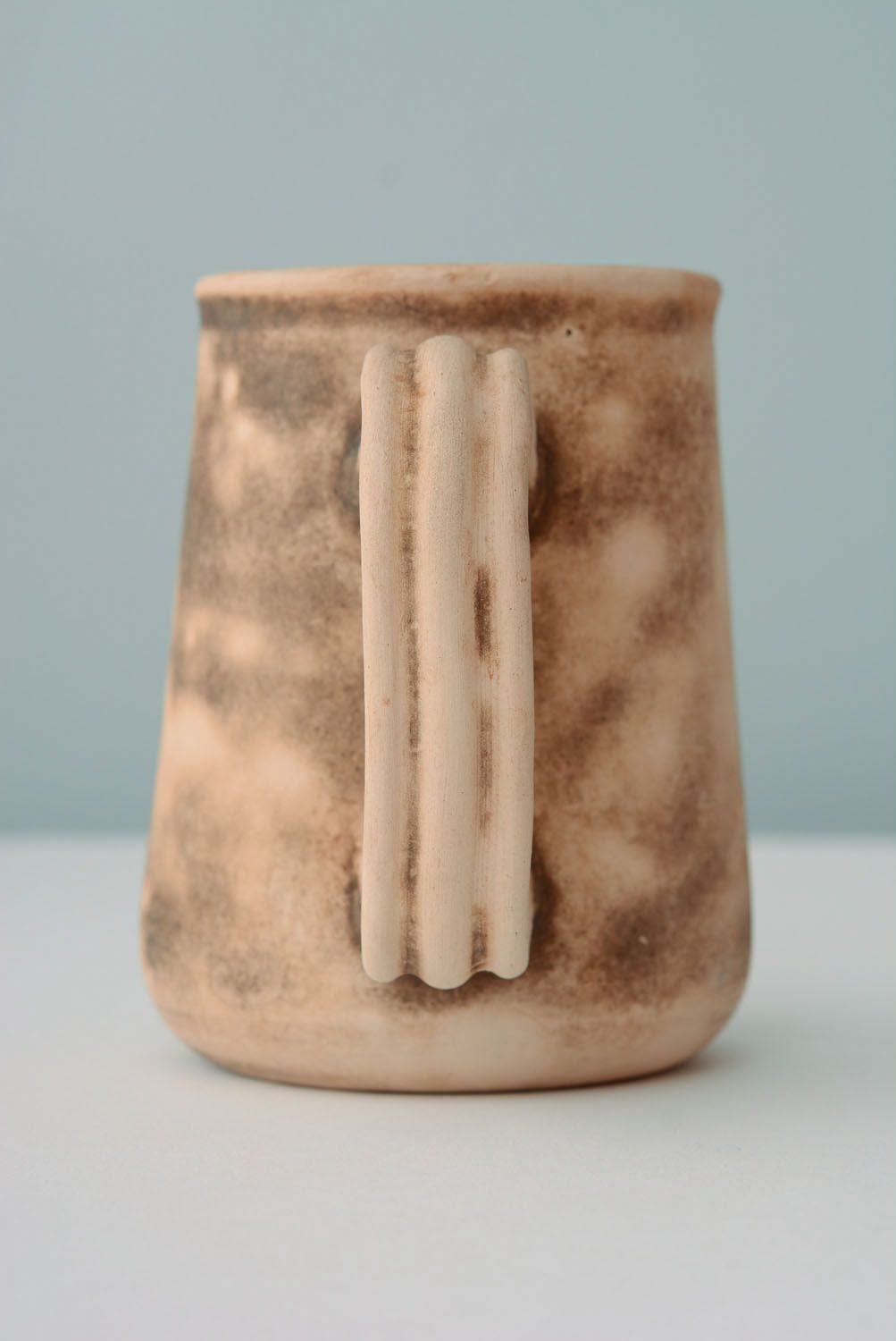 XXL clay beer mug, coffee mug in brown and beige color photo 4