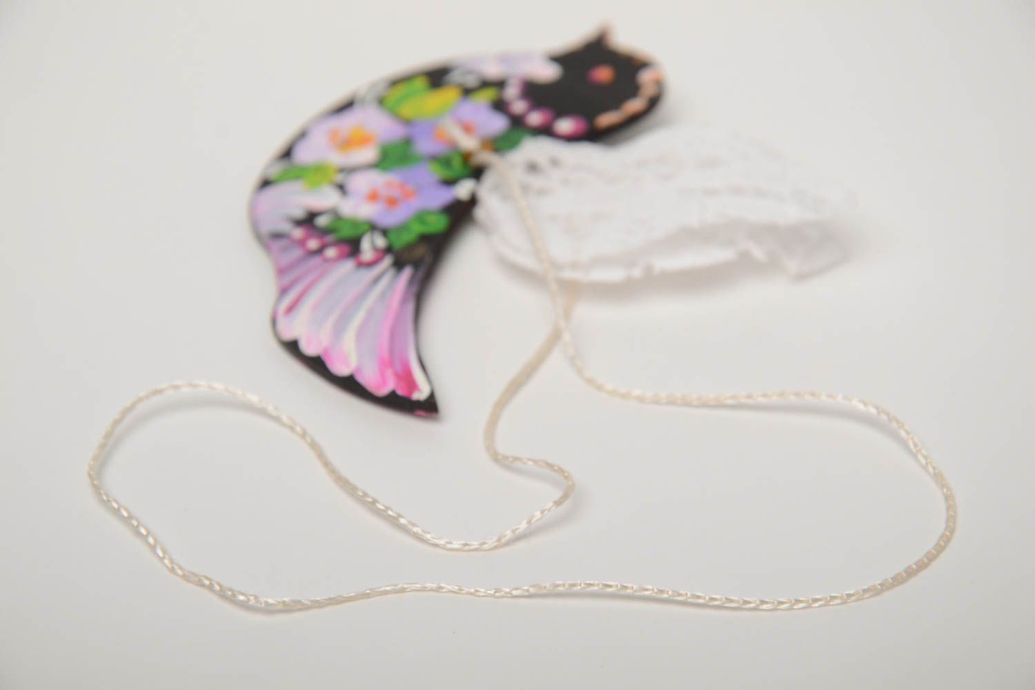 Suspension décorative oiseau avec peinture à l'acrylique faite main sur lacet photo 4