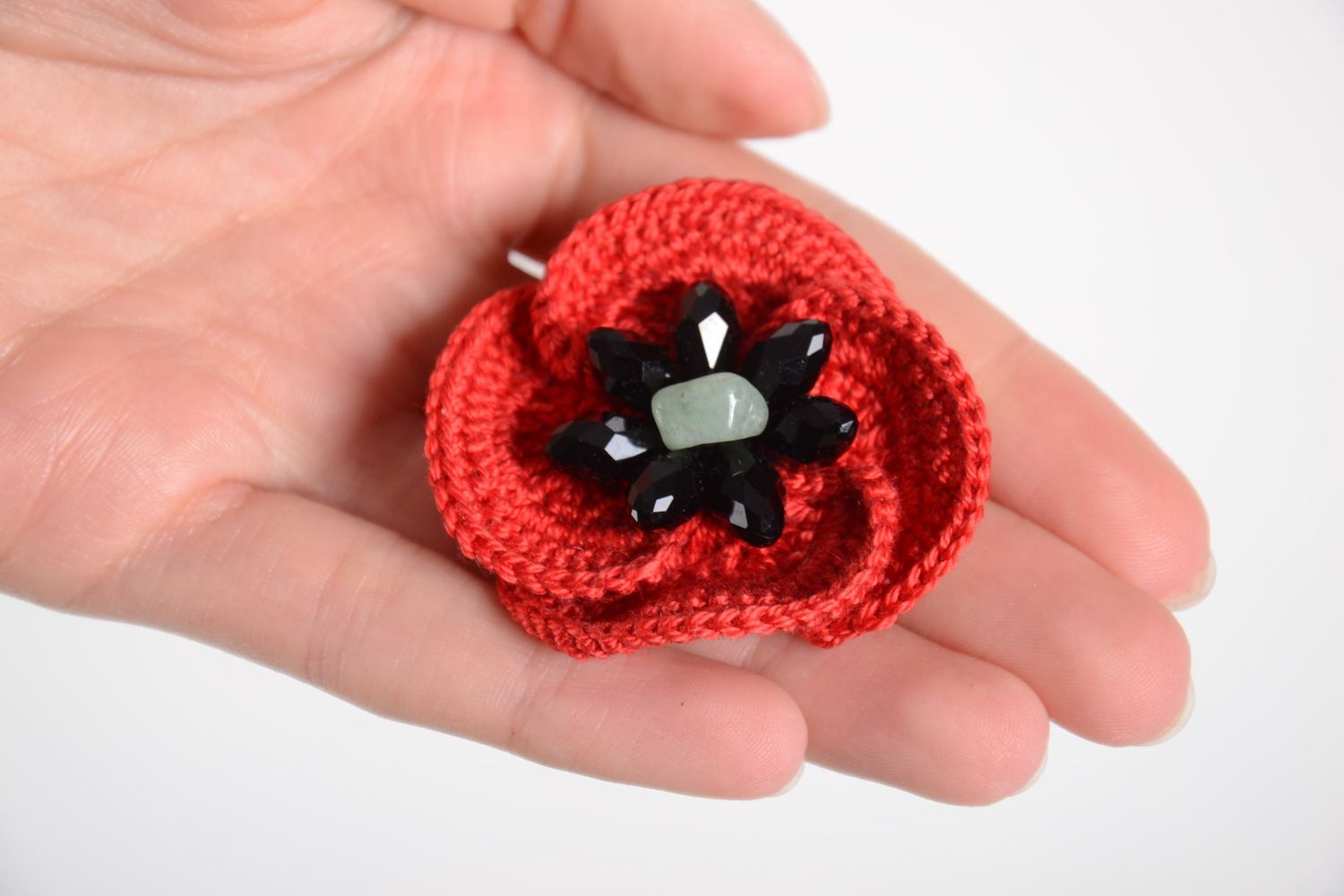 Unusual handmade crochet brooch flower brooch jewelry beaded brooch pin photo 2