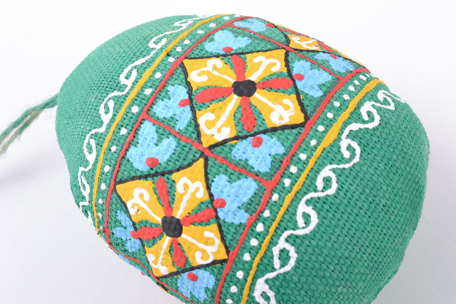 Handmade decorative wall hanging Easter egg sewn of fabric in green colors photo 2