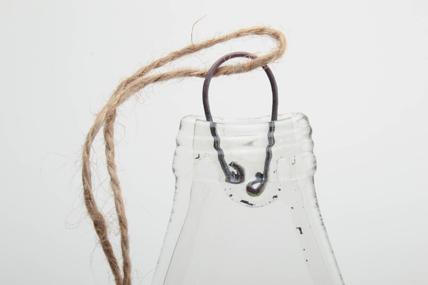 Unusual handmade designer fused glass interior pendant in the shape of jar with branch inside photo 4