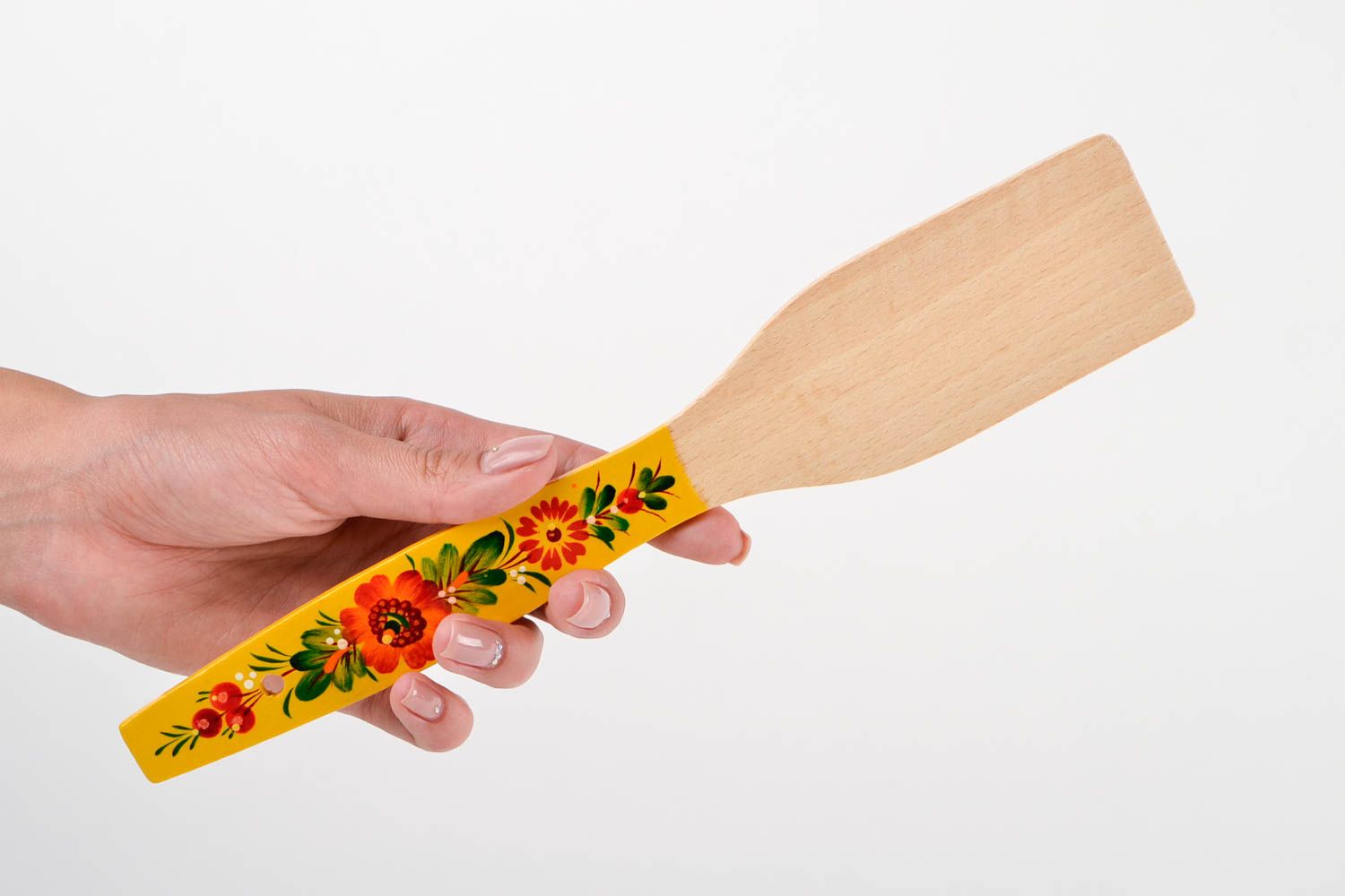 Handmade beautiful spatula stylish wooden utensil painted kitchen accessory photo 2