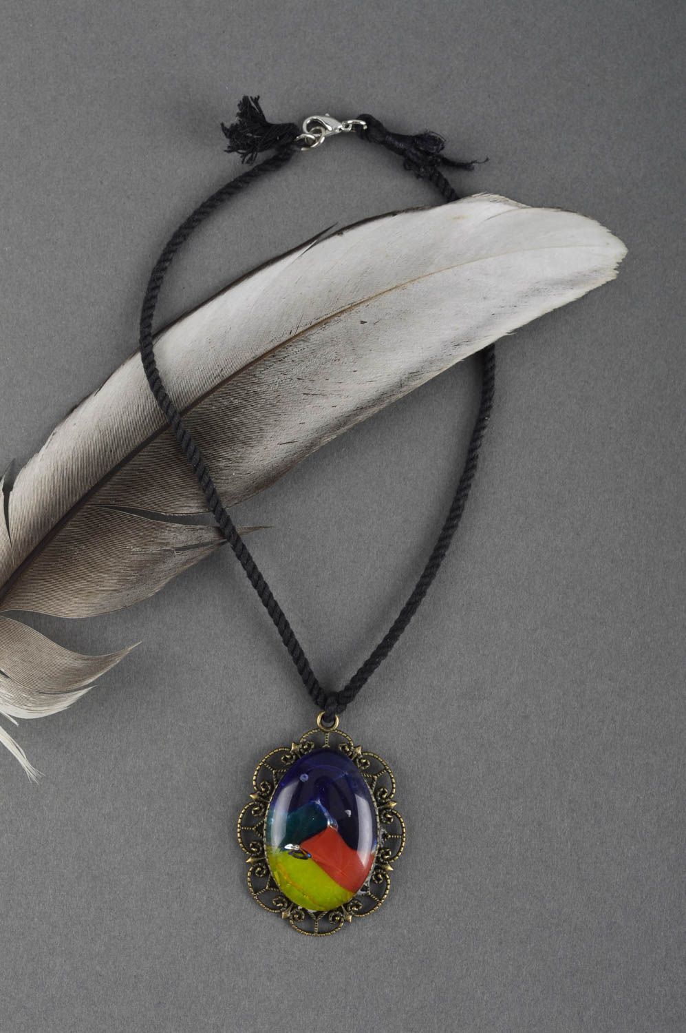 Handmade colorful glass pendant unusual stylish pendant elite jewelry photo 1