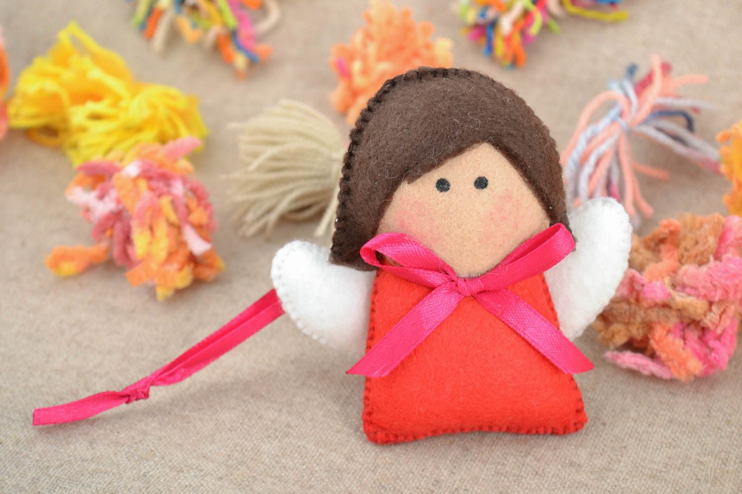 Small funny handmade felt soft wall hanging toy angel for home decor photo 1