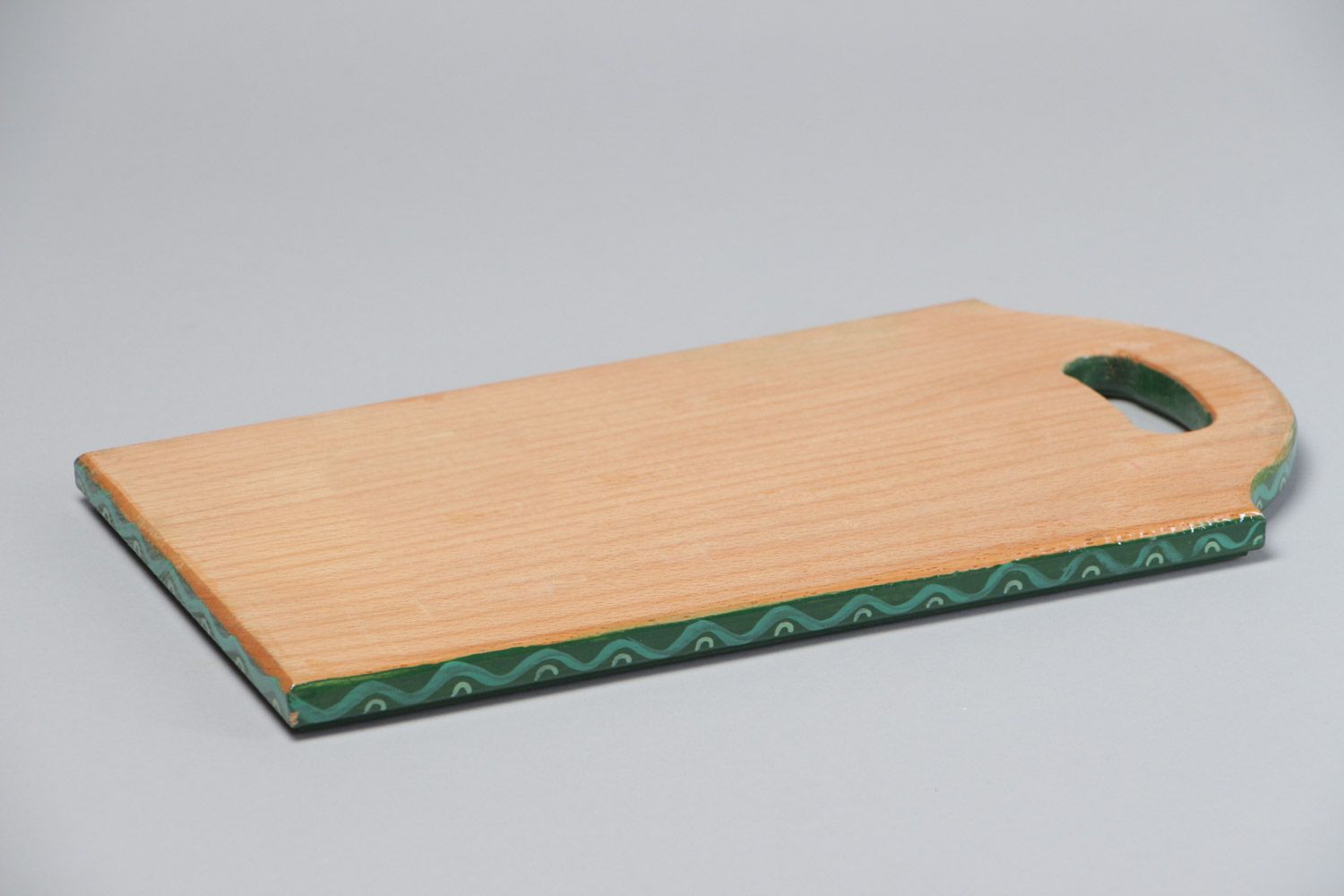 Rectangular handmade painted wooden chopping board of green color photo 4