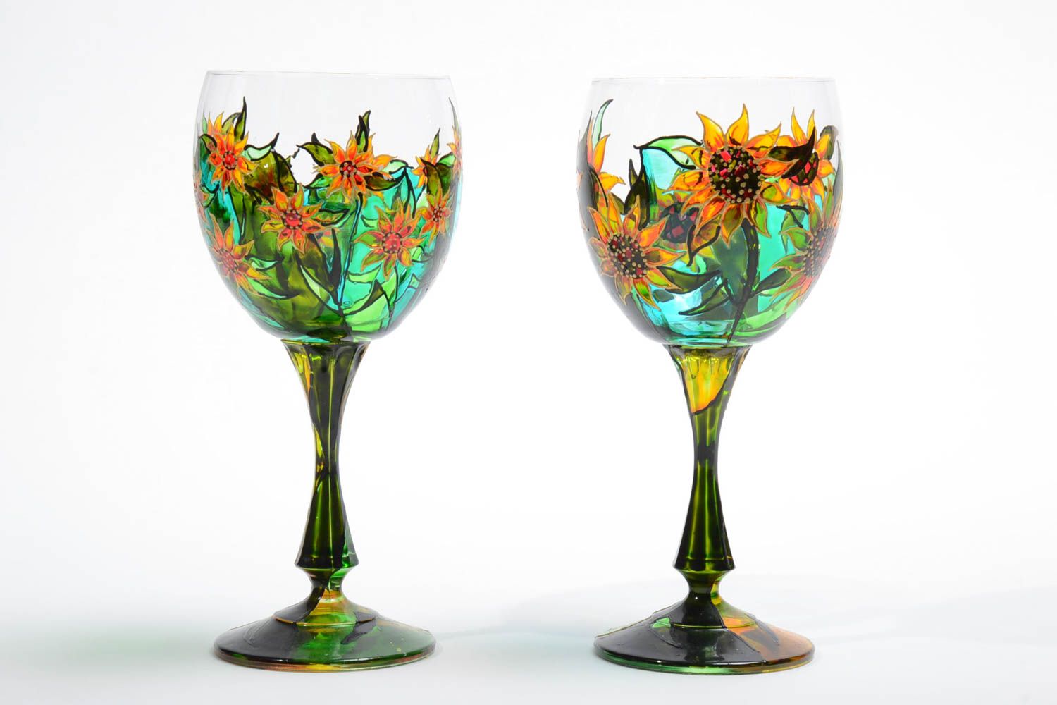 Colored wine glasses 2 handmade wine goblets 300 ml housewarming gift idea photo 2