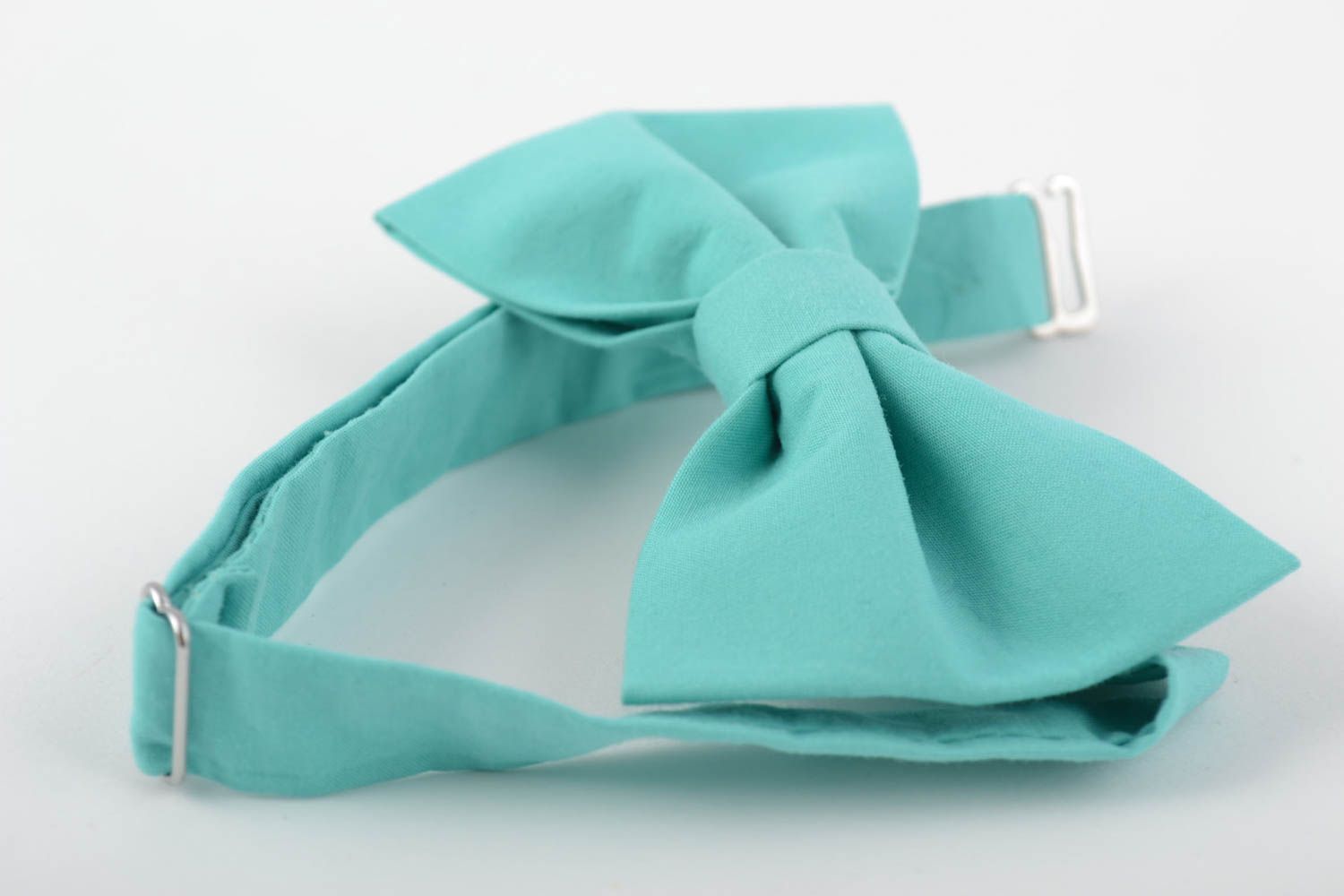 Handmade designer bow tie sewn of cotton fabric of mint color for boys photo 3