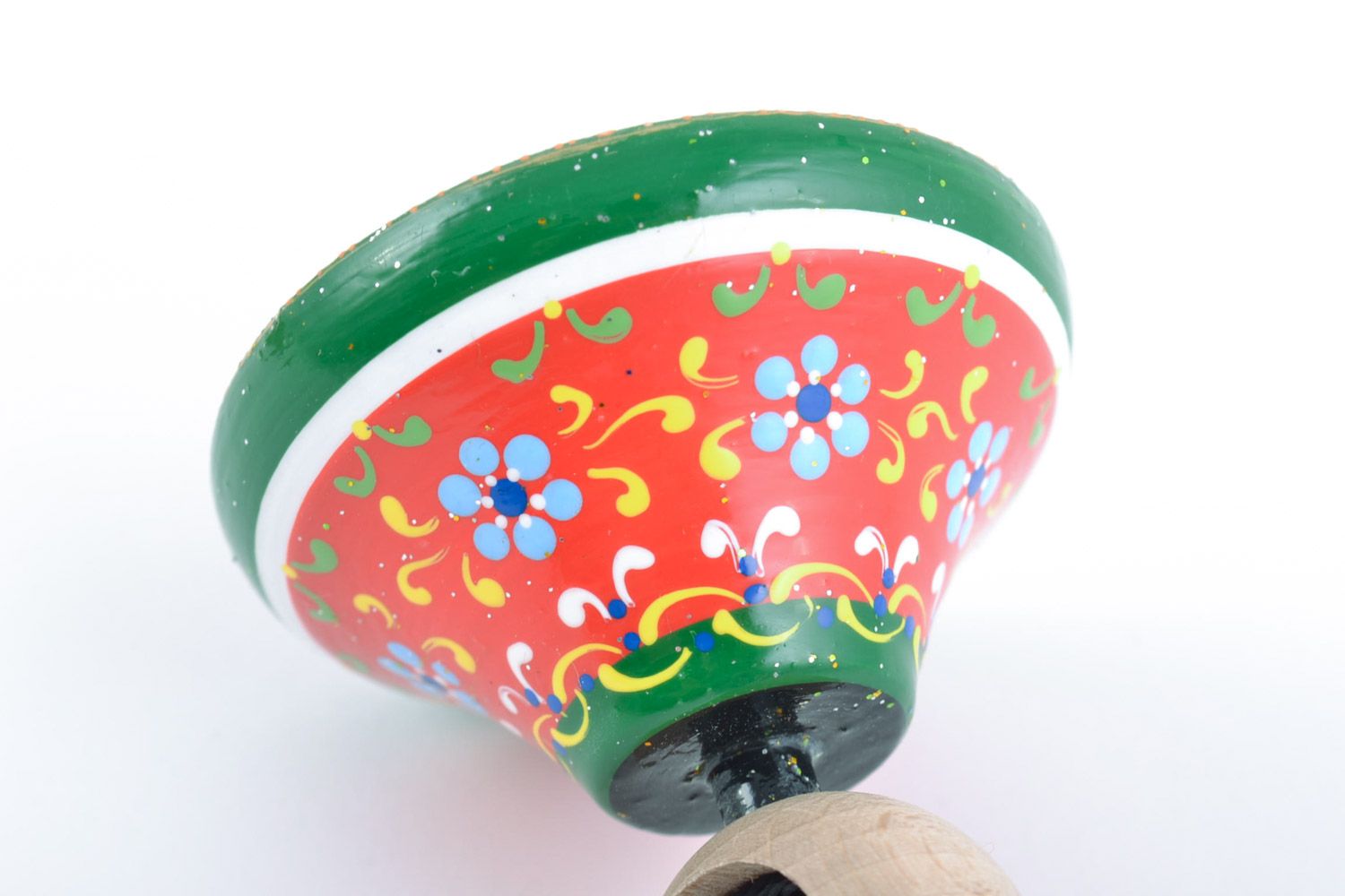 Wooden handmade spinning top decorated with eco-friendly paints  photo 4