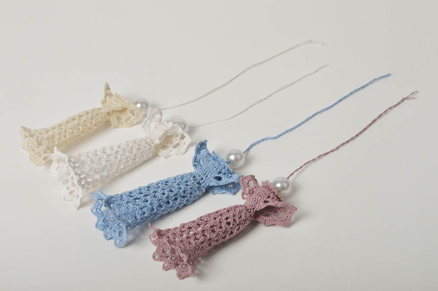 Handmade pendant for wall decor ideas 4 items crocheted angel Christmas toy photo 2