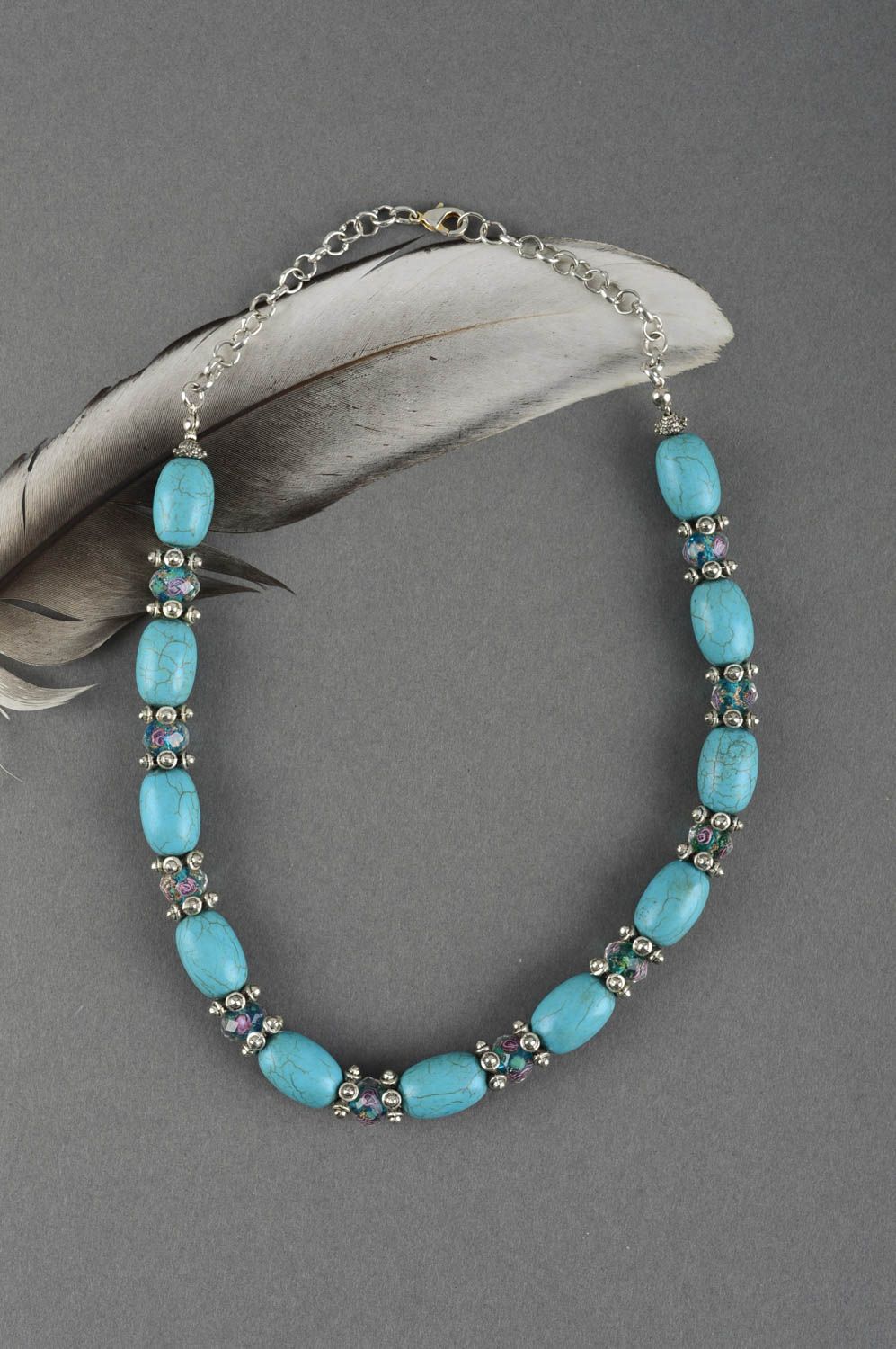 Ожерелье из бирюзы ручной работы украшение из натуральных камней кулон на шею  фото 1