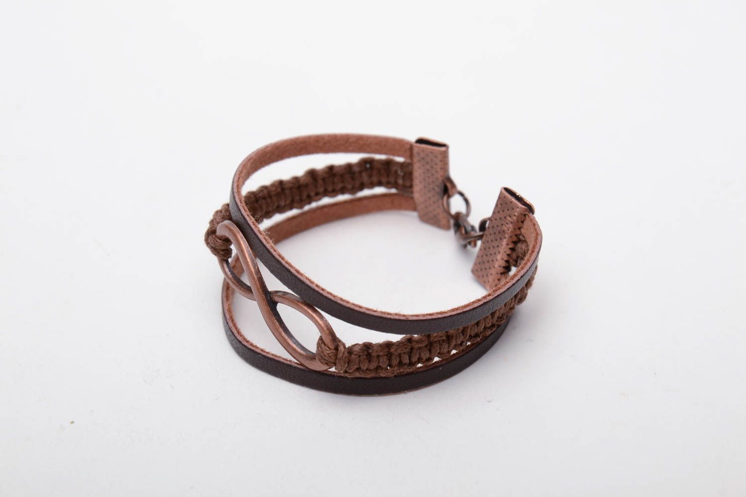 Handmade leather bracelet of brown color photo 2