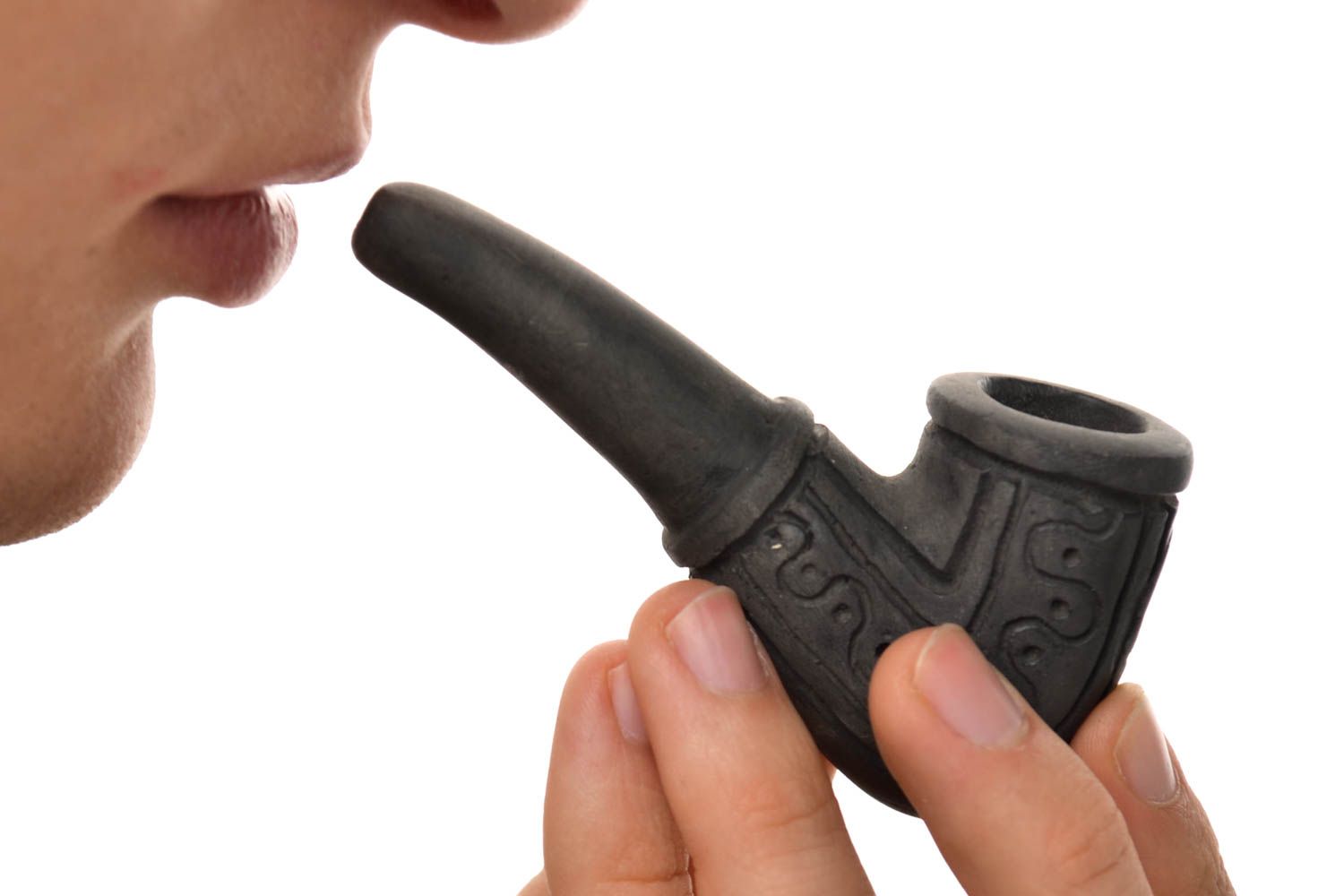 Pipa de barro hecha a mano negra accesorio para fumador regalo para hombres foto 1