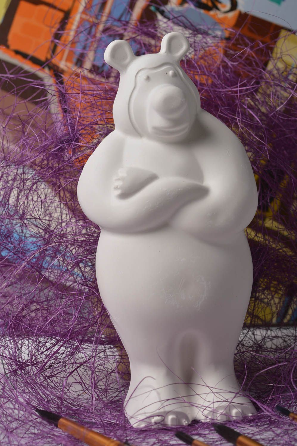 Objet décoratif fait main Figurine à peindre ours en plâtre Loisir créatif photo 1