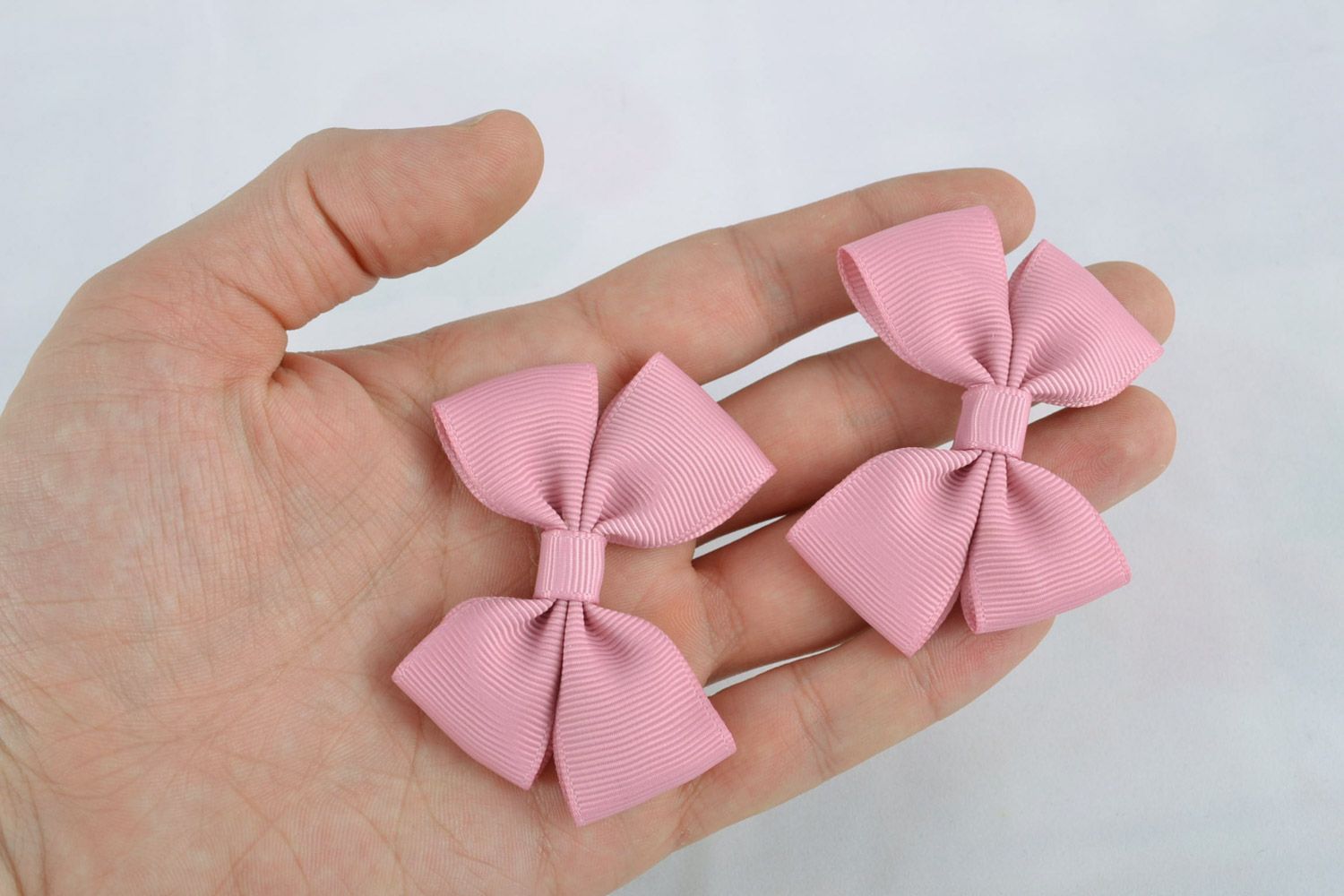Handmade beautiful rep ribbon bows set of 2 pink pieces hair accessories photo 2