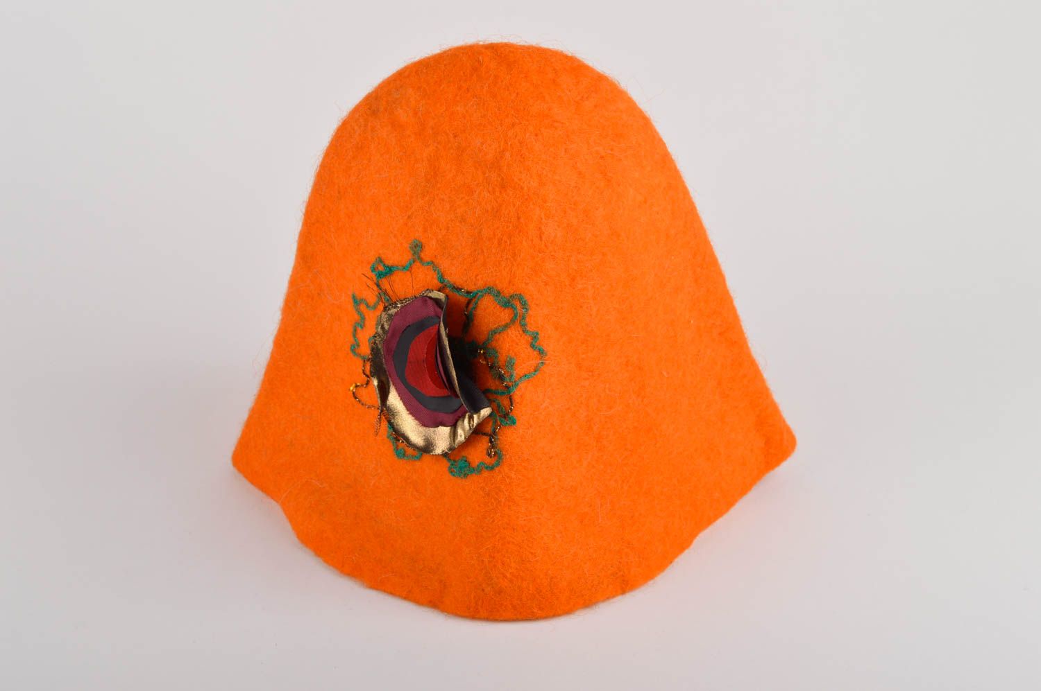 Шапка ручной работы зимняя шапка оригинальный подарок оранжевая с цветком фото 4