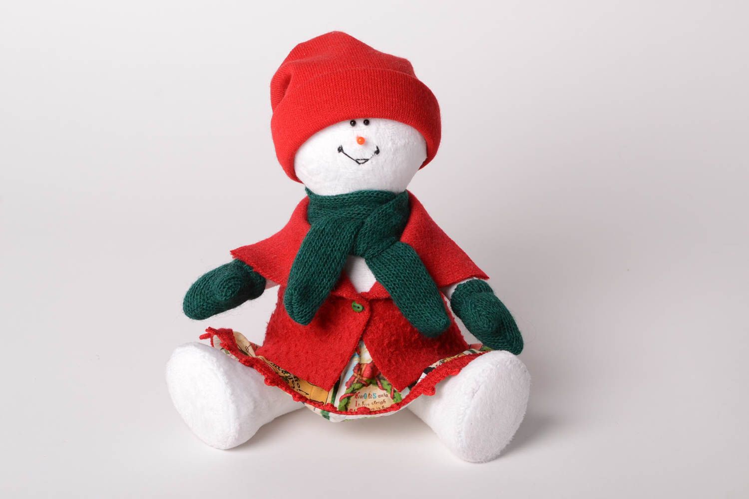 Muñeco de tela juguete artesanal peluche original monigote de nieve vestido foto 1