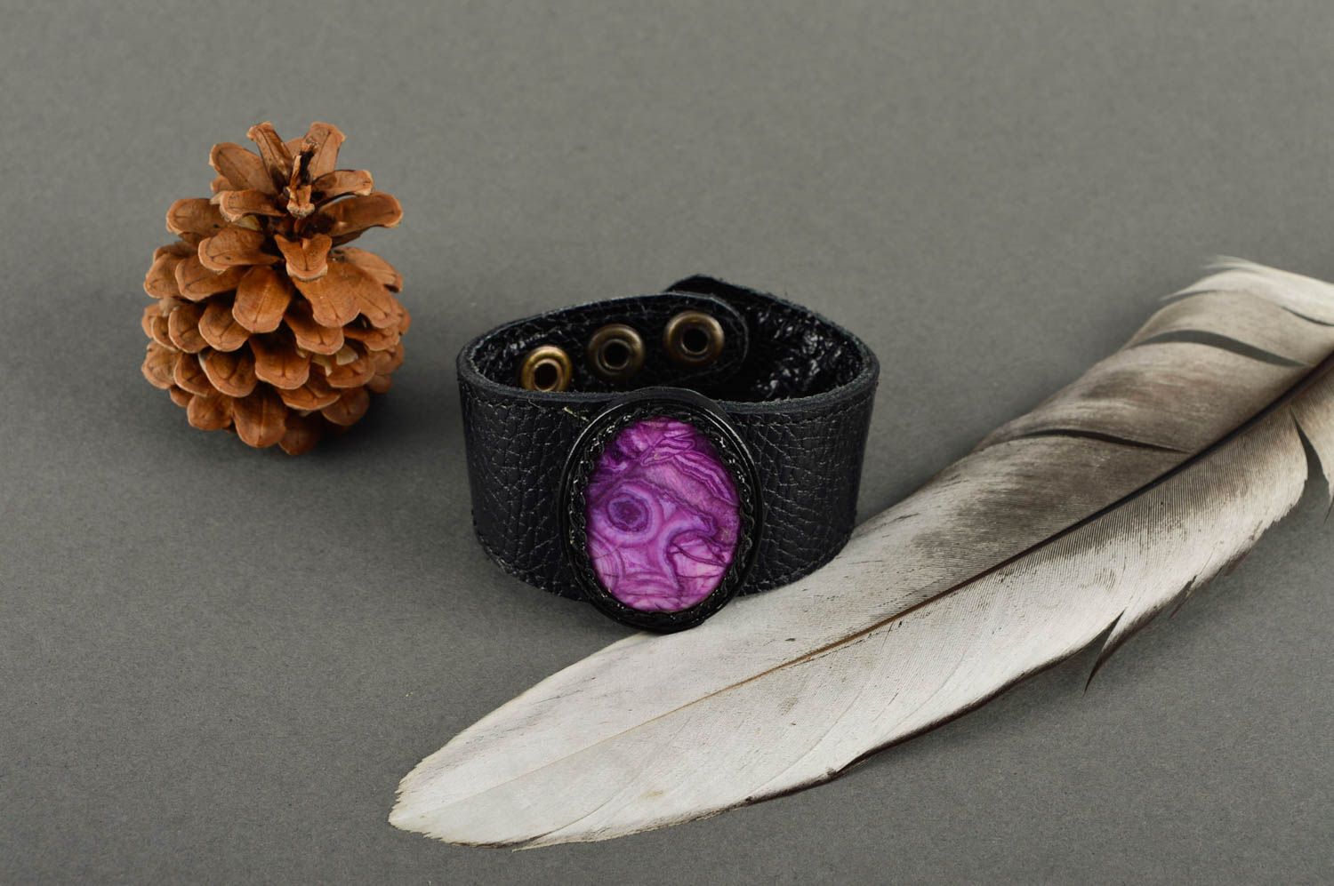 Bracelet cuir Bijoux fait main avec pierre naturelle design Accessoires cuir photo 1