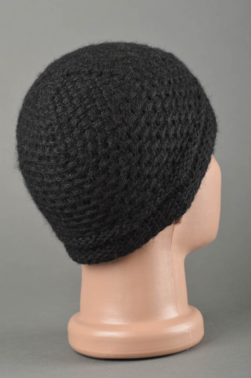 Bonnet tricot fait main Chapeau au crochet chaud noir fleurs Vêtement enfant photo 2