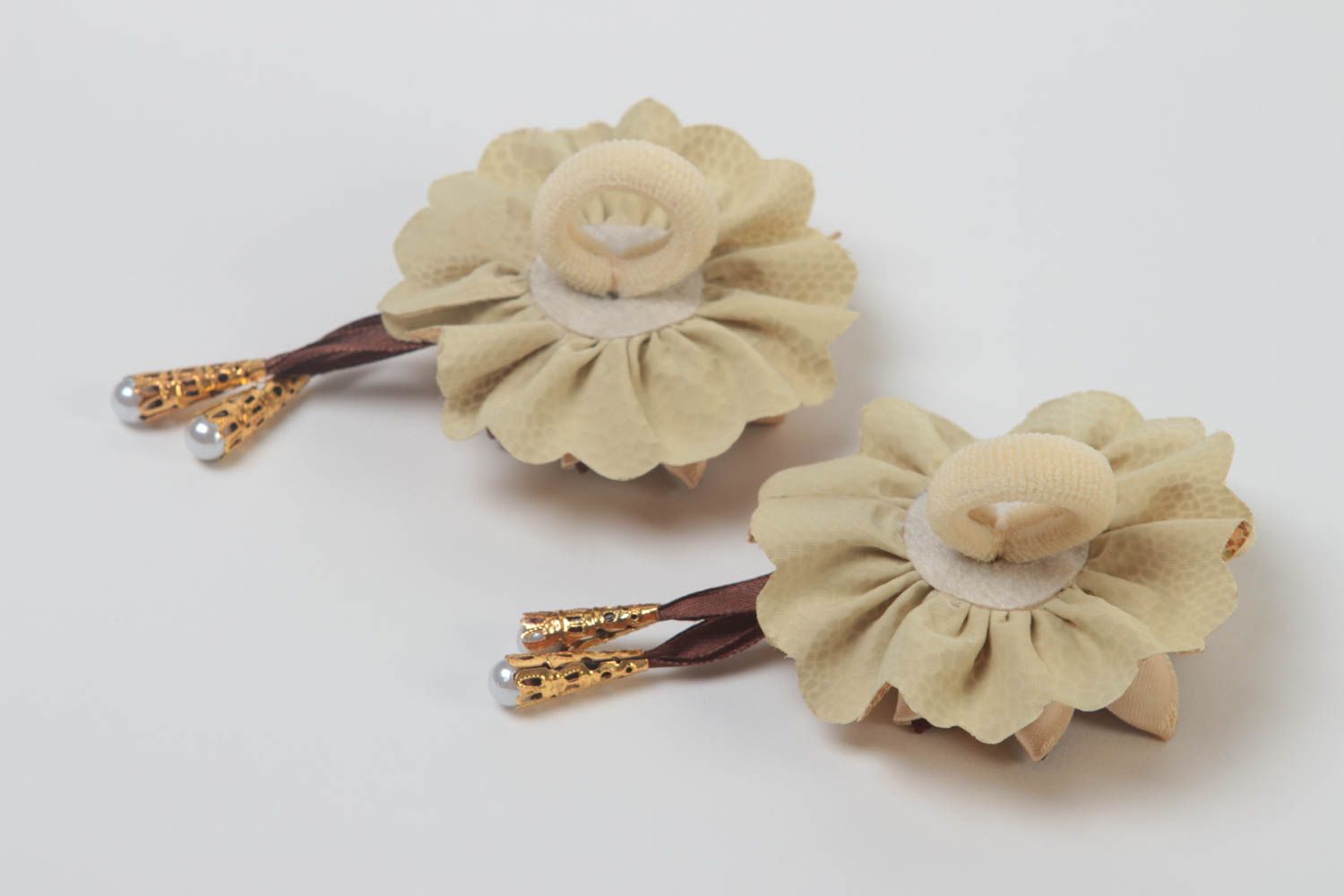 Designer jewelry handmade hair accessories set of 2 flower hair ties kanzashi photo 4