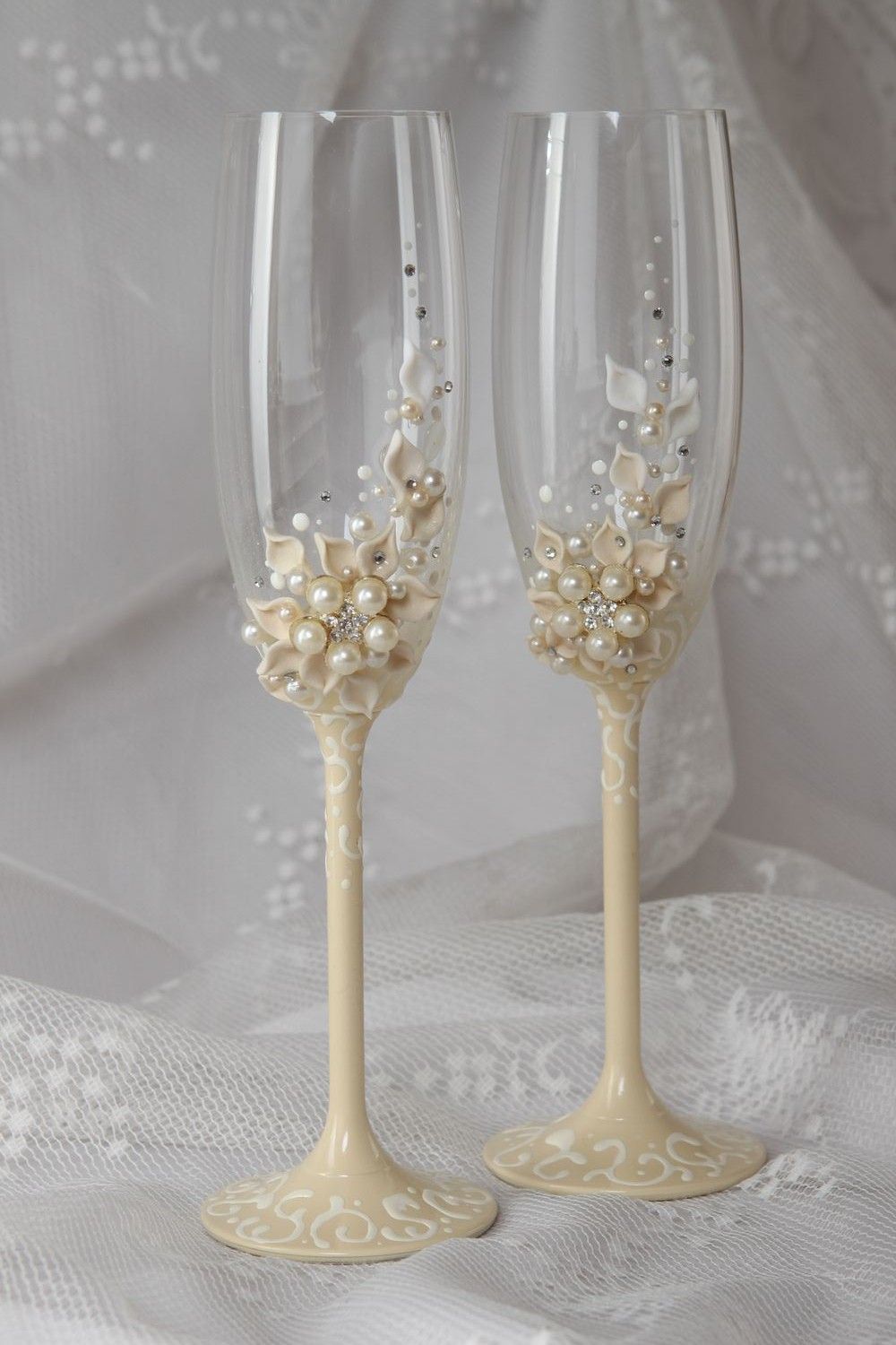Verres de mariage fait main Flûtes champagne Décoration de table mariage photo 1