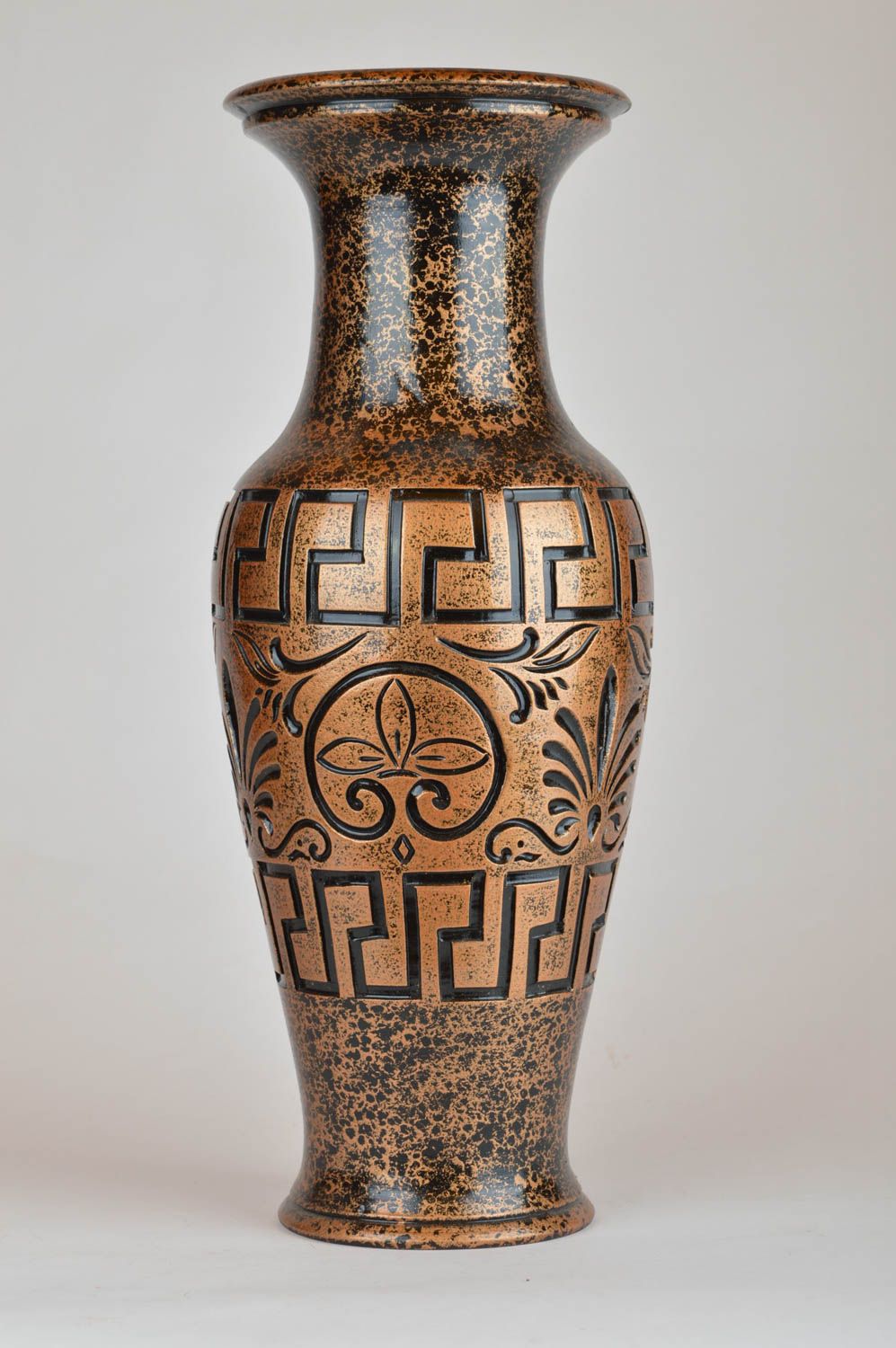 Глиняная ваза ручной работы красивая с орнаментом и росписью большая авторская фото 2