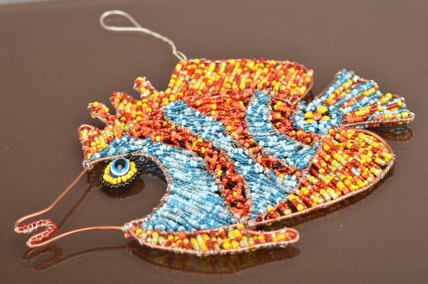 Wall pendant made of beads handmade interior decoration in the form of fish photo 5
