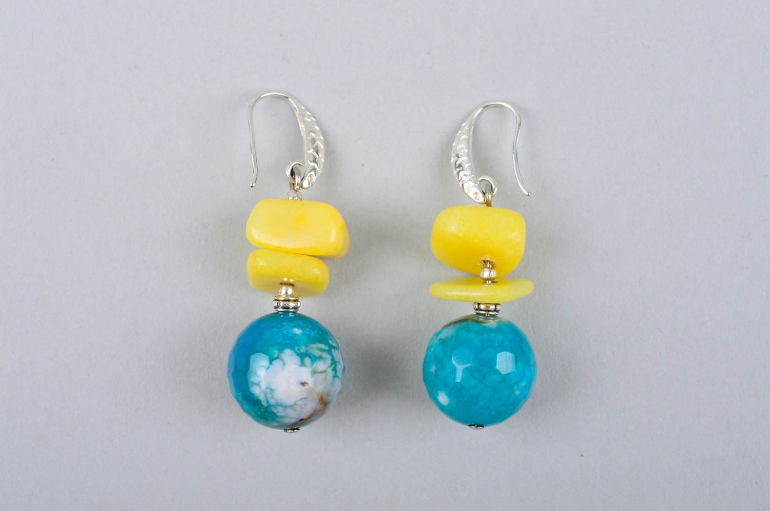 Hand crafted earrings natural stones pendants bright fashion accessory  photo 3