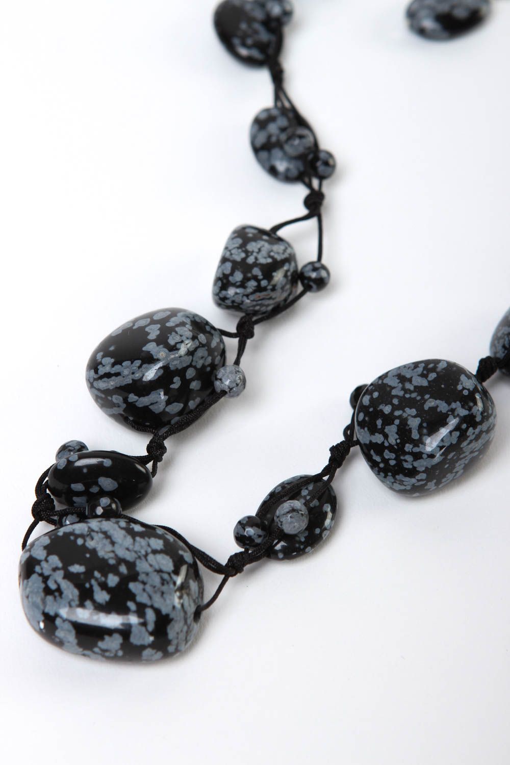 Boucles d'oreilles Collier fait main en obsidienne Bijoux fantaisie foncés photo 3