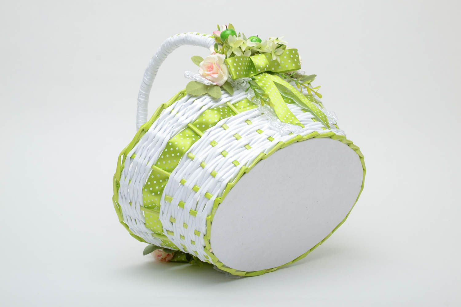Newspaper basket decorated with flowers photo 4