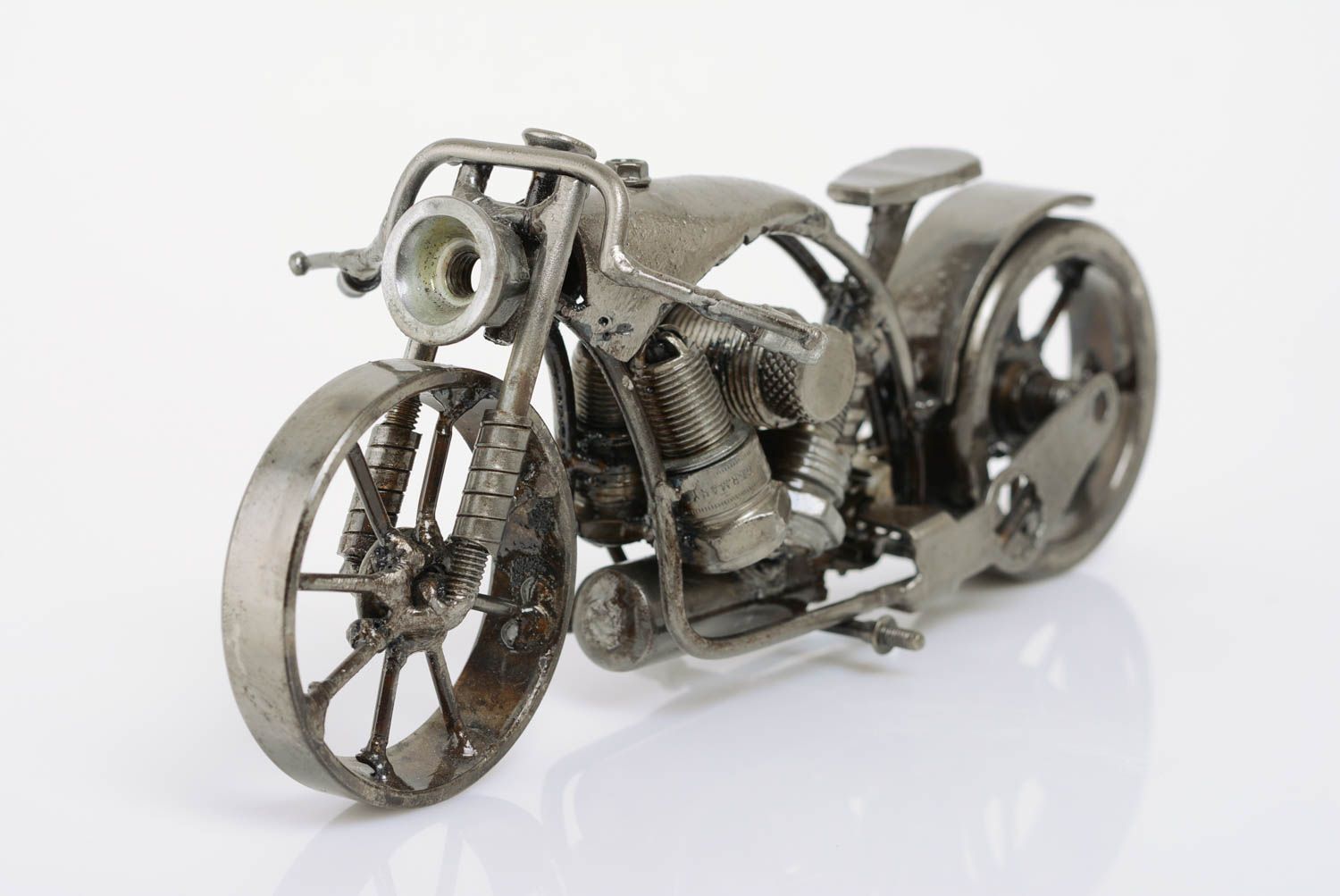 Figurine décorative vintage maquette moto en miniature en bois fait main