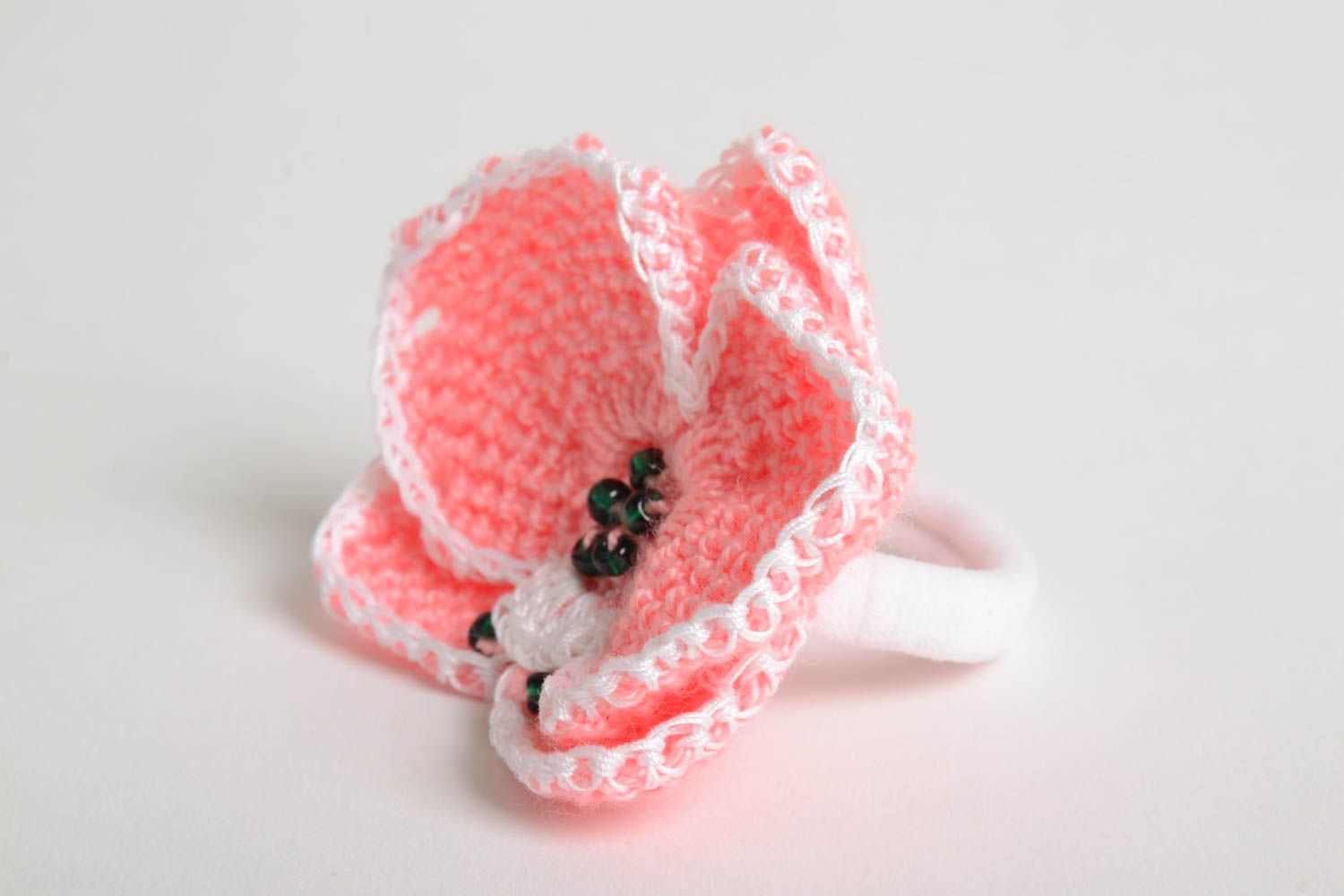 Unusual handmade crochet scrunchie flower hair tie designer hair accessories photo 2