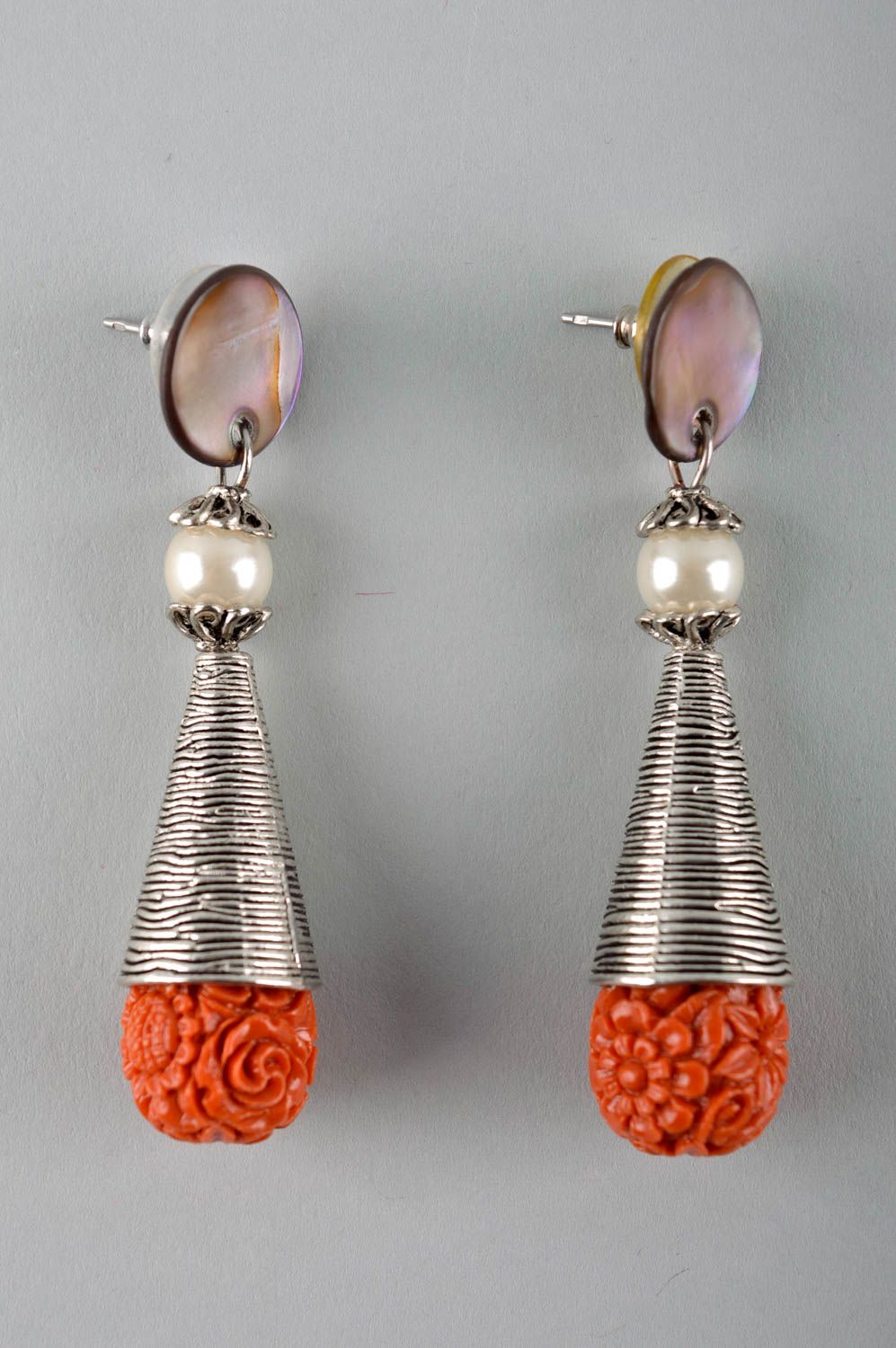 Handmade metal earrings metal jewelry long earrings with charms handmade jewelry photo 3