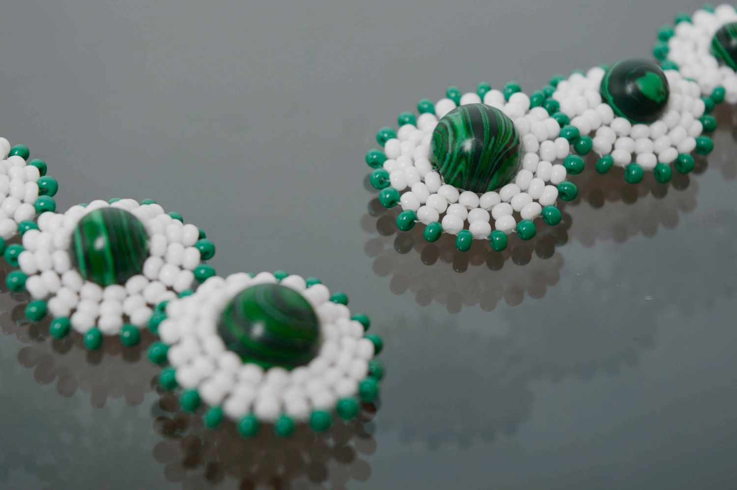 Long green beaded earrings with malachite photo 5