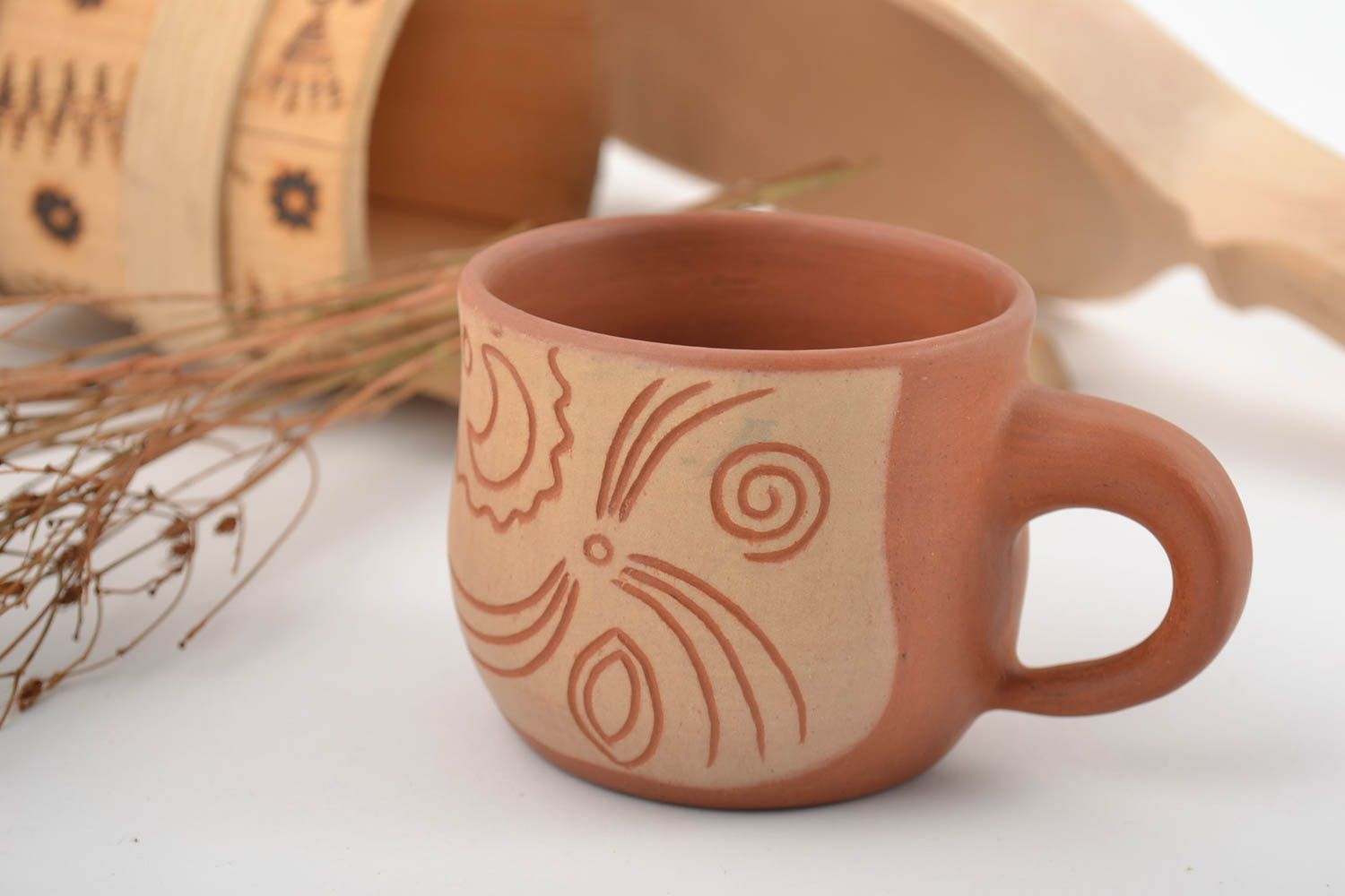 8 oz ceramic coffee cup with cave drawings and handle photo 1